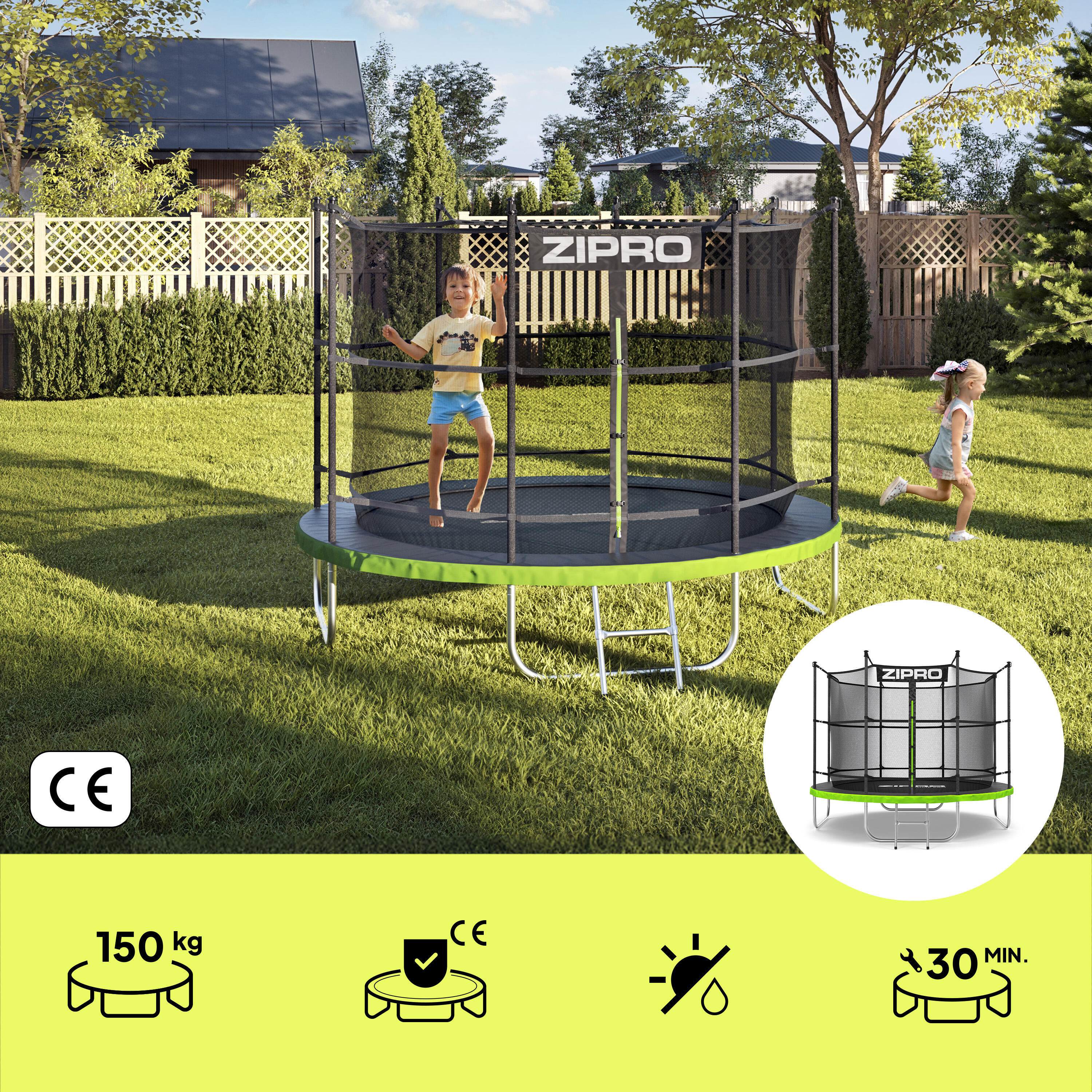 Trampoline ronde Zipro Jump Pro - 8FT 252 cm - met veiligheidsnet intern 3/7