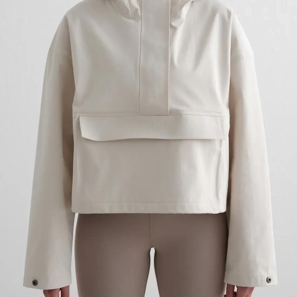 Women's Anorak Cropped Waterproof 3-Layer 5000 mm Adjustable Hood Clay Beige