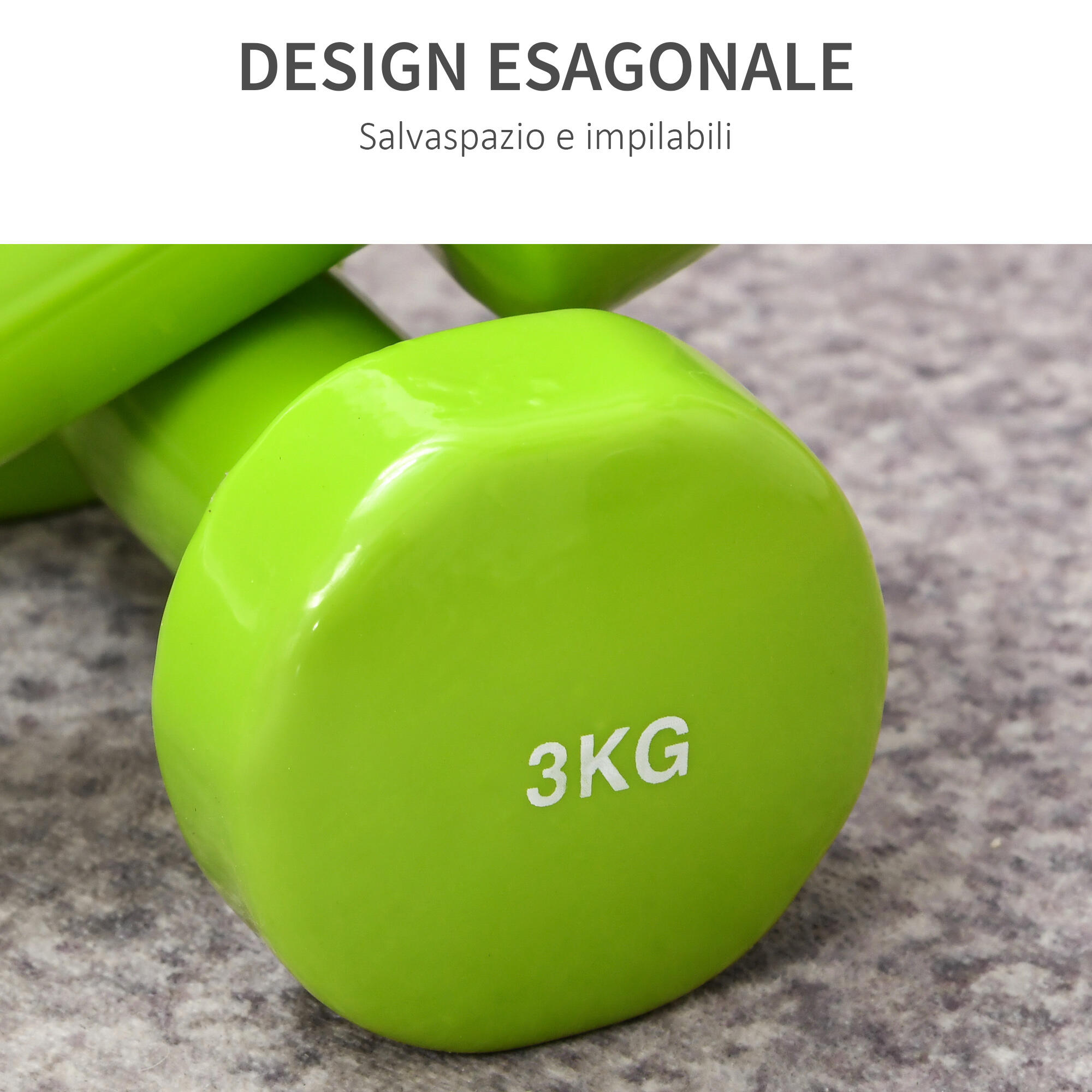 HOMCOM Set 4 Manubri da 20 kg con Design Esagonale in Acciaio e PU Multicolore 6/7