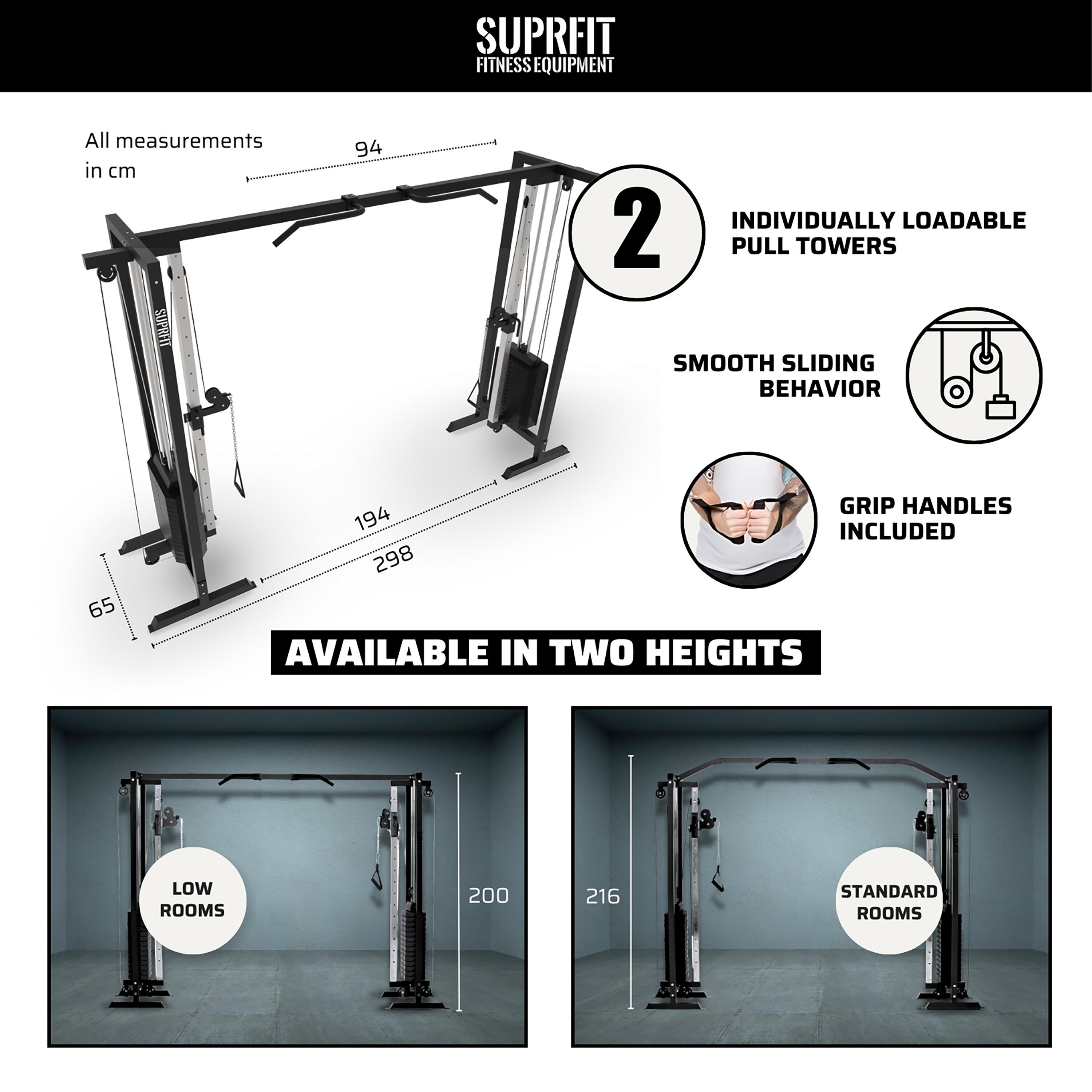 Torre com cabo de tração musculação Hallador preto suprfit 6/8