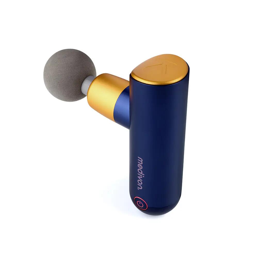 Gun Y Pro, mini massagepistool, 4 koppen, blauw/goud 4/7