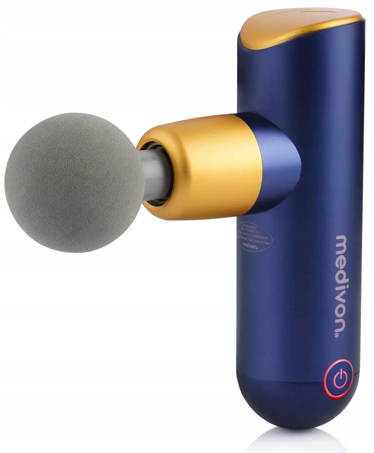 Gun Y Pro, mini massagepistool, 4 koppen, blauw/goud 2/7