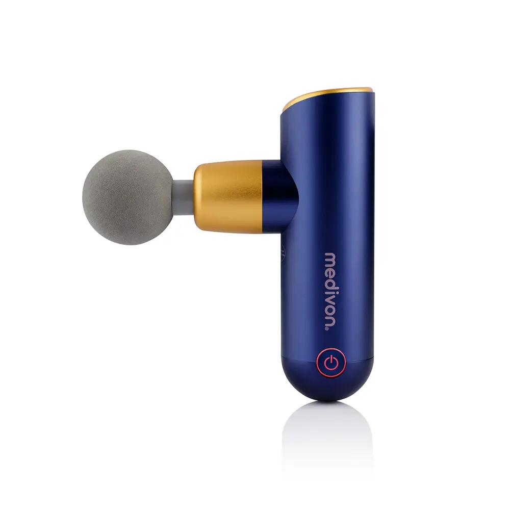 Gun Y Pro, mini massagepistool, 4 koppen, blauw/goud 3/7