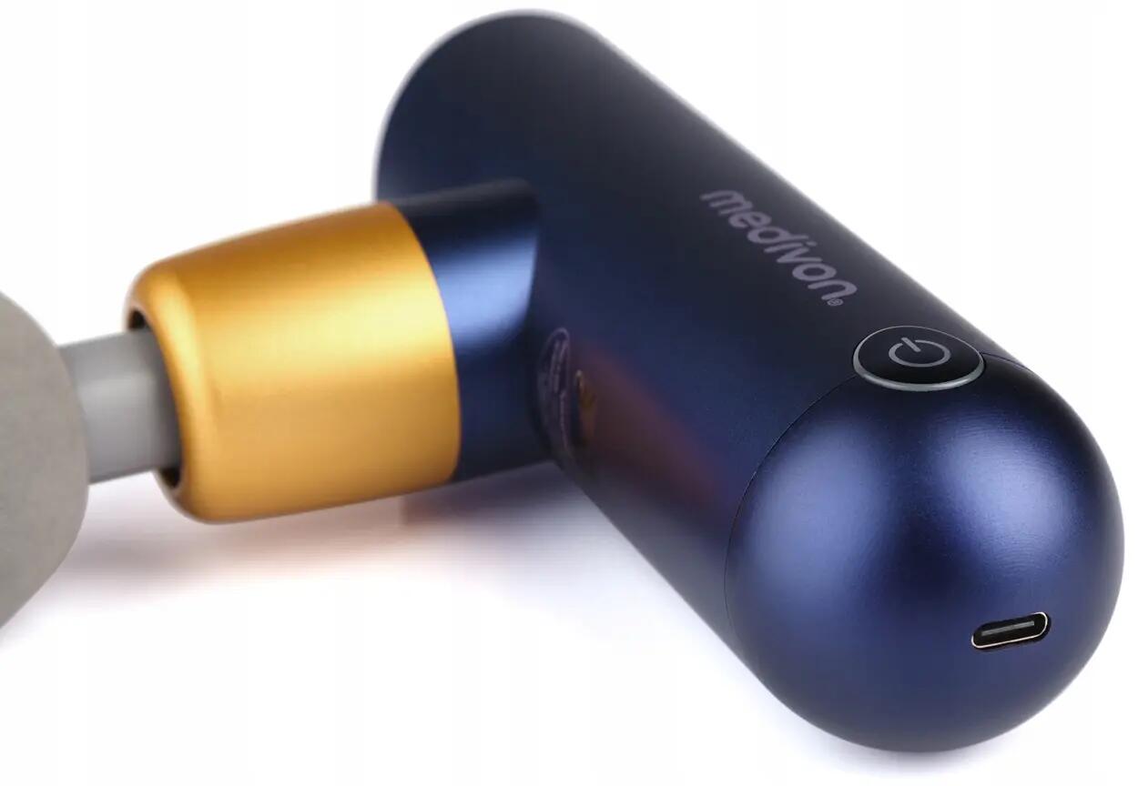 Gun Y Pro, mini massagepistool, 4 koppen, blauw/goud 6/7
