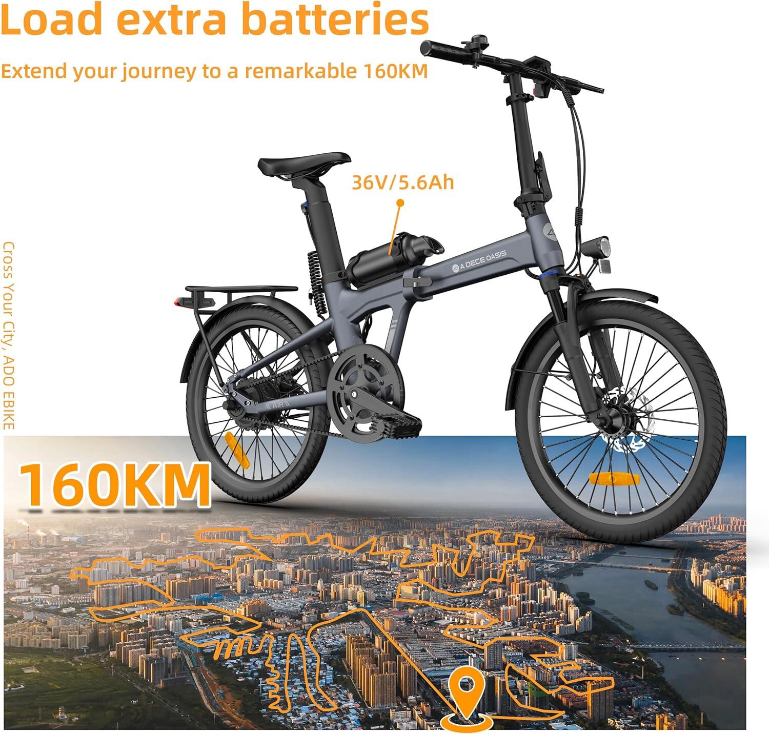 ADO E-Bike Air20Pro,9,6+5,6Ahklapprad e-Bike,Riemenantrieb,20 Zoll, 2 Gang,BAFAN 2/7