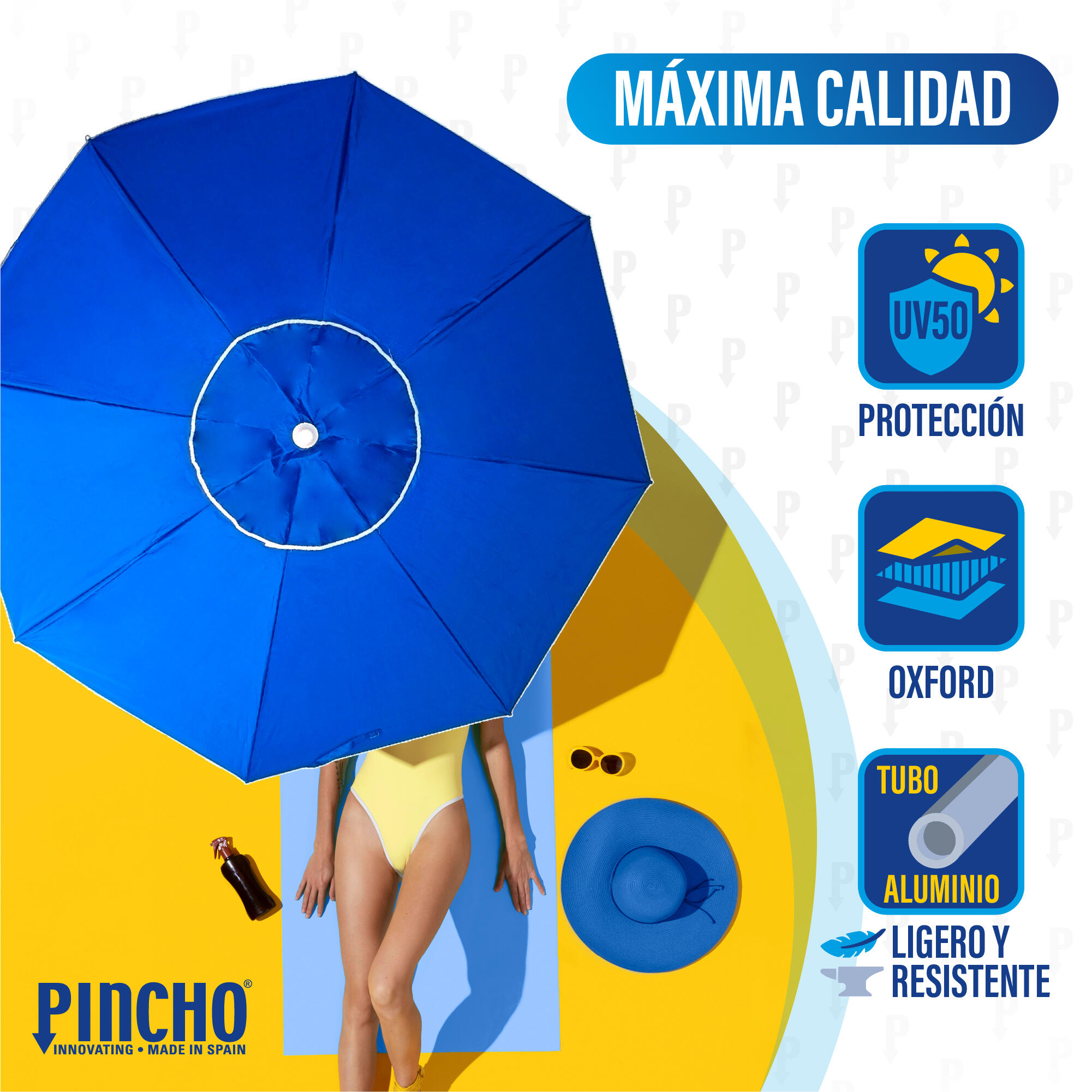 Sombrilla de Playa 2m UV50+ con Pincho de Aluminio, Resistente al Viento 3/7