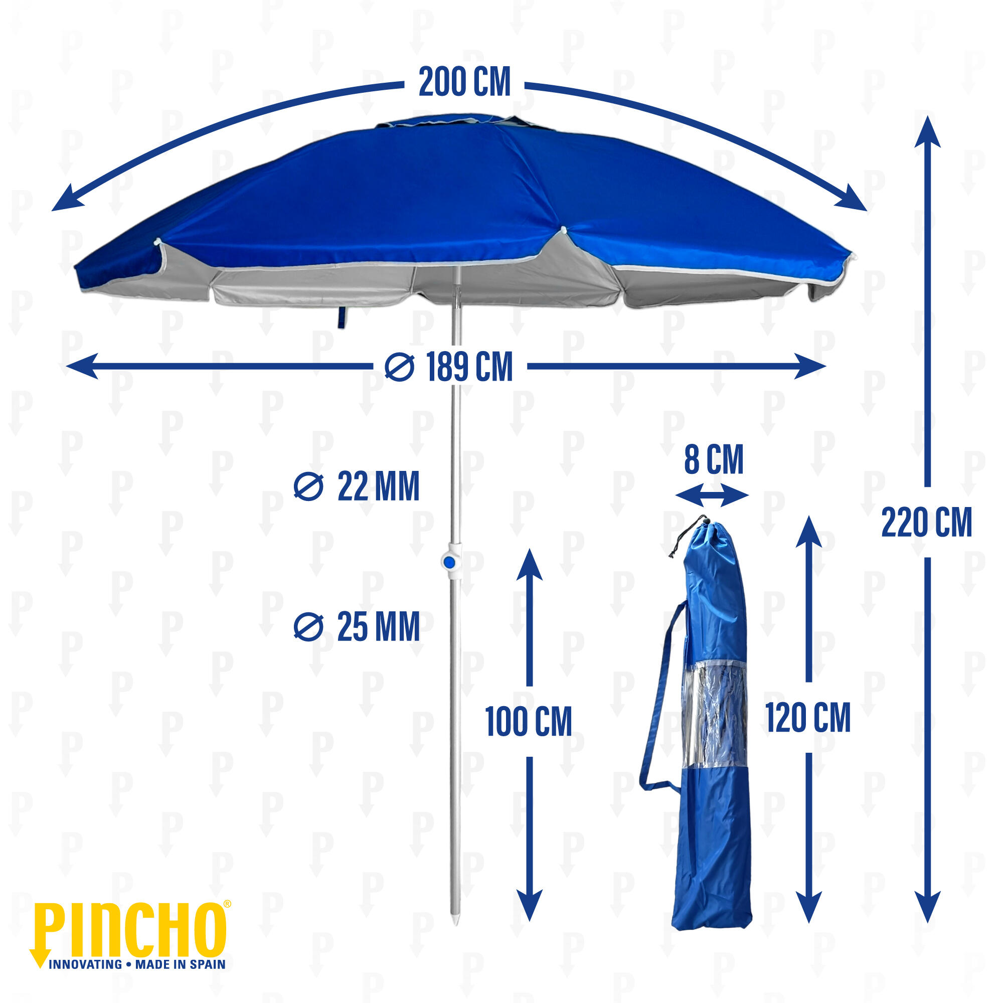 Sombrilla de Playa 2m UV50+ con Pincho de Aluminio, Resistente al Viento 5/7