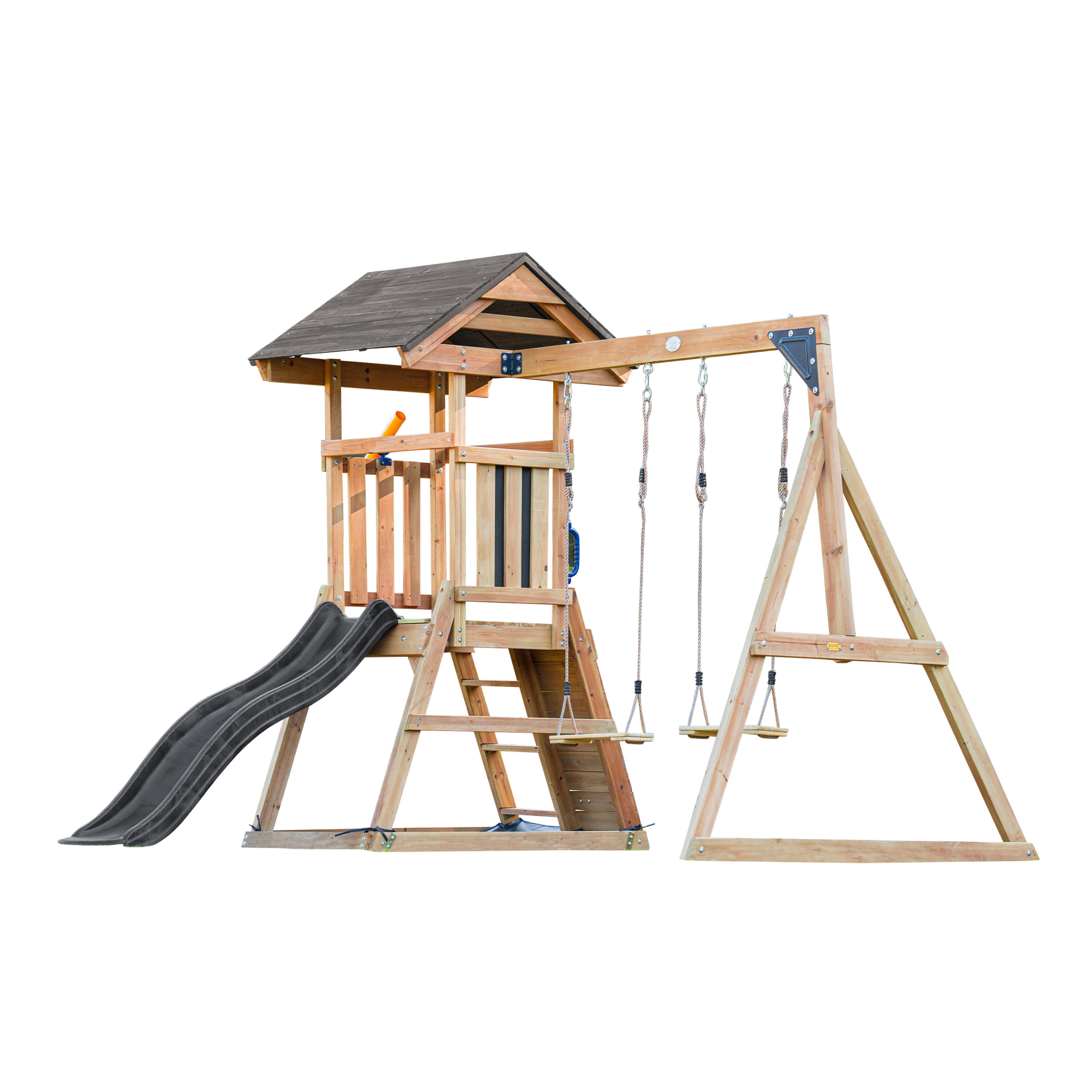 Struttura arrampicata con altalena doppia marrone, Mia - scivolo grigio 2/7