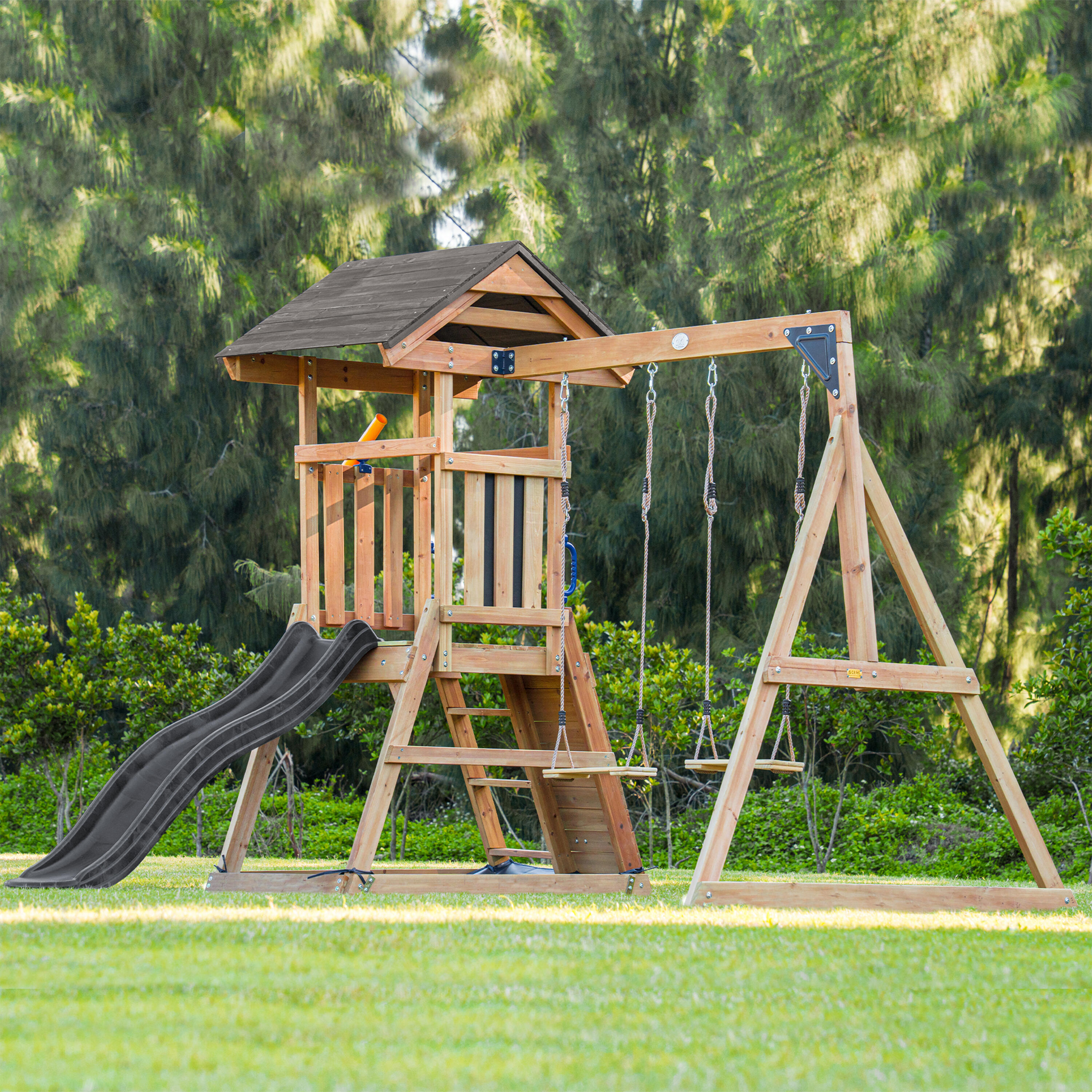 Struttura arrampicata con altalena doppia marrone, Mia - scivolo grigio 6/7