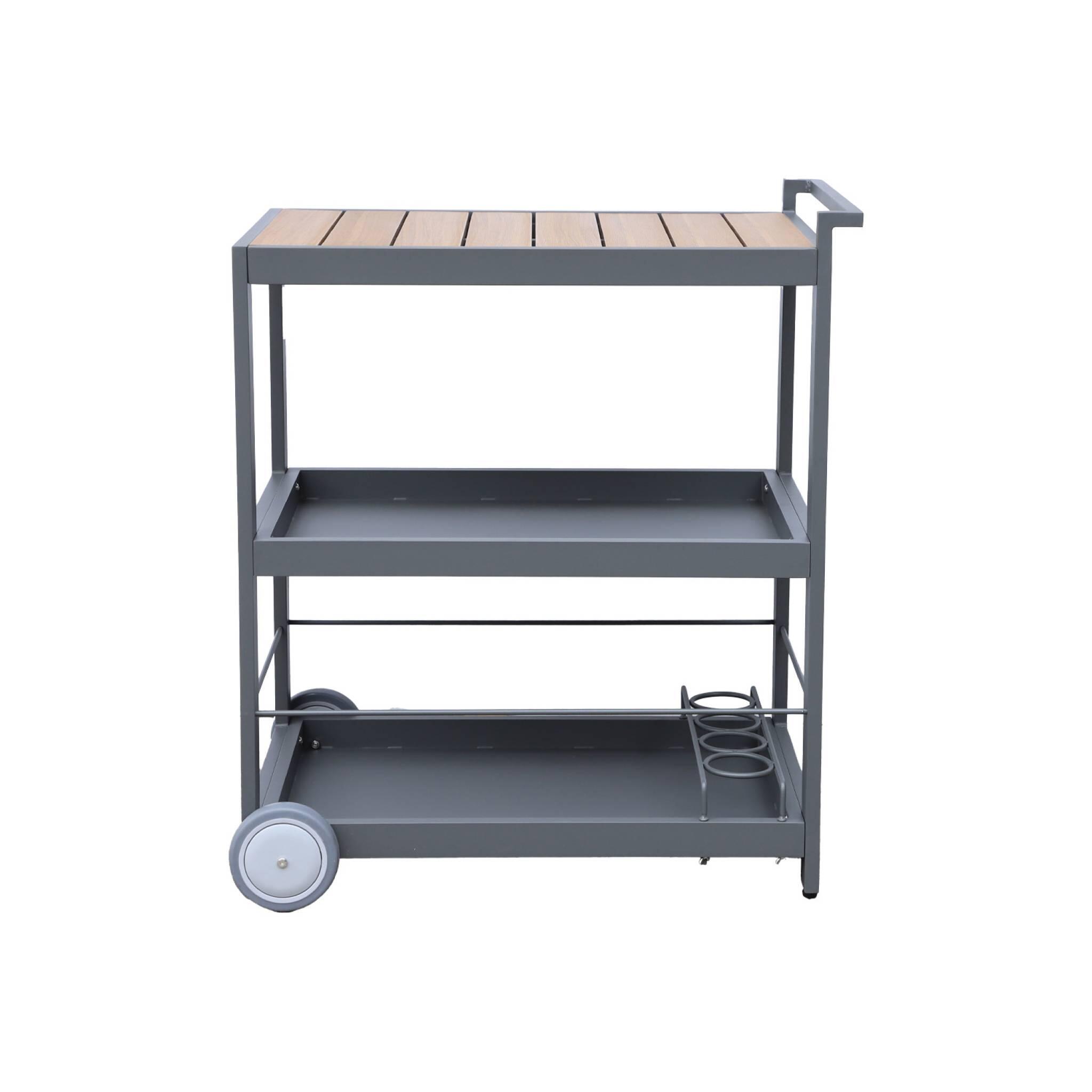 Mesa exterior de aluminio con ruedas y asa, 84cm, Antracita 3/6