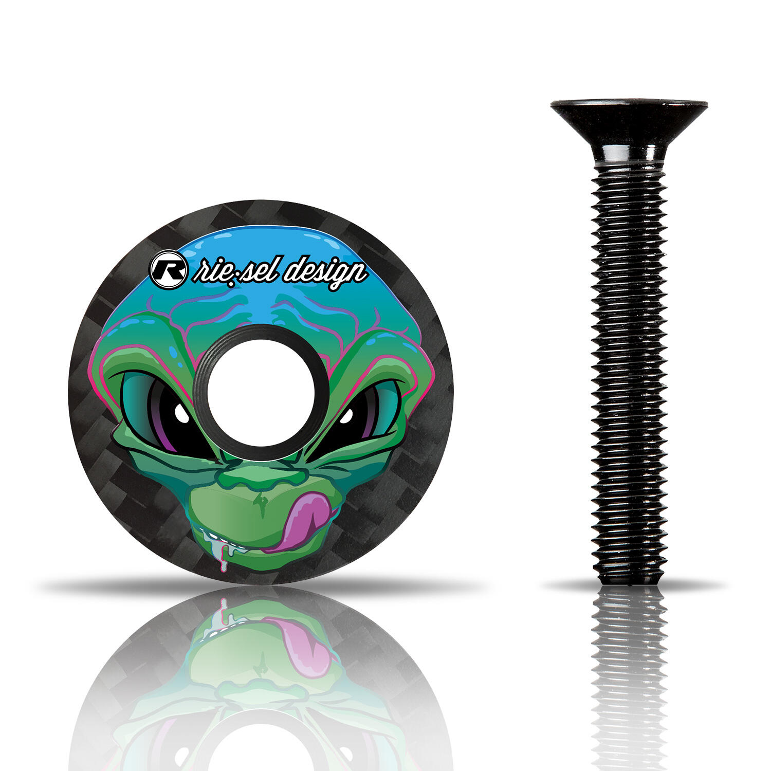 RIESEL DESIGN Carbon stemcap 1 1/8" Vorbaukappe mit Motiv inkl. Schraube MTB Fahrrad Ahead