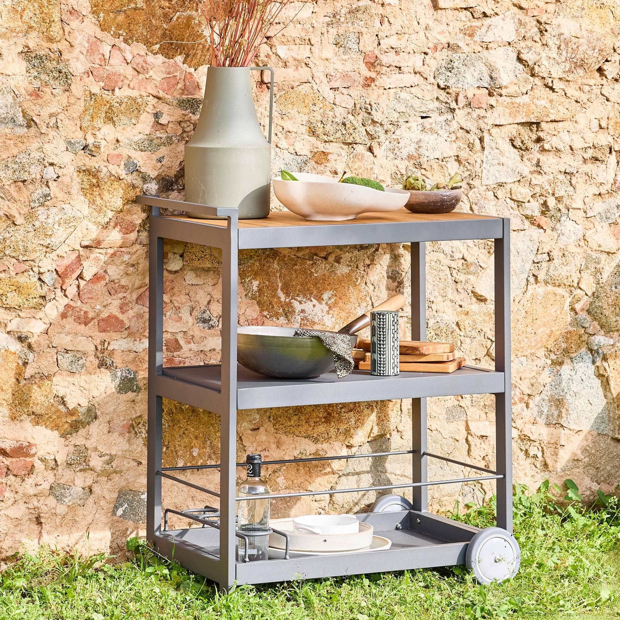 Mesa exterior de aluminio con ruedas y asa, 84cm, Antracita 2/6
