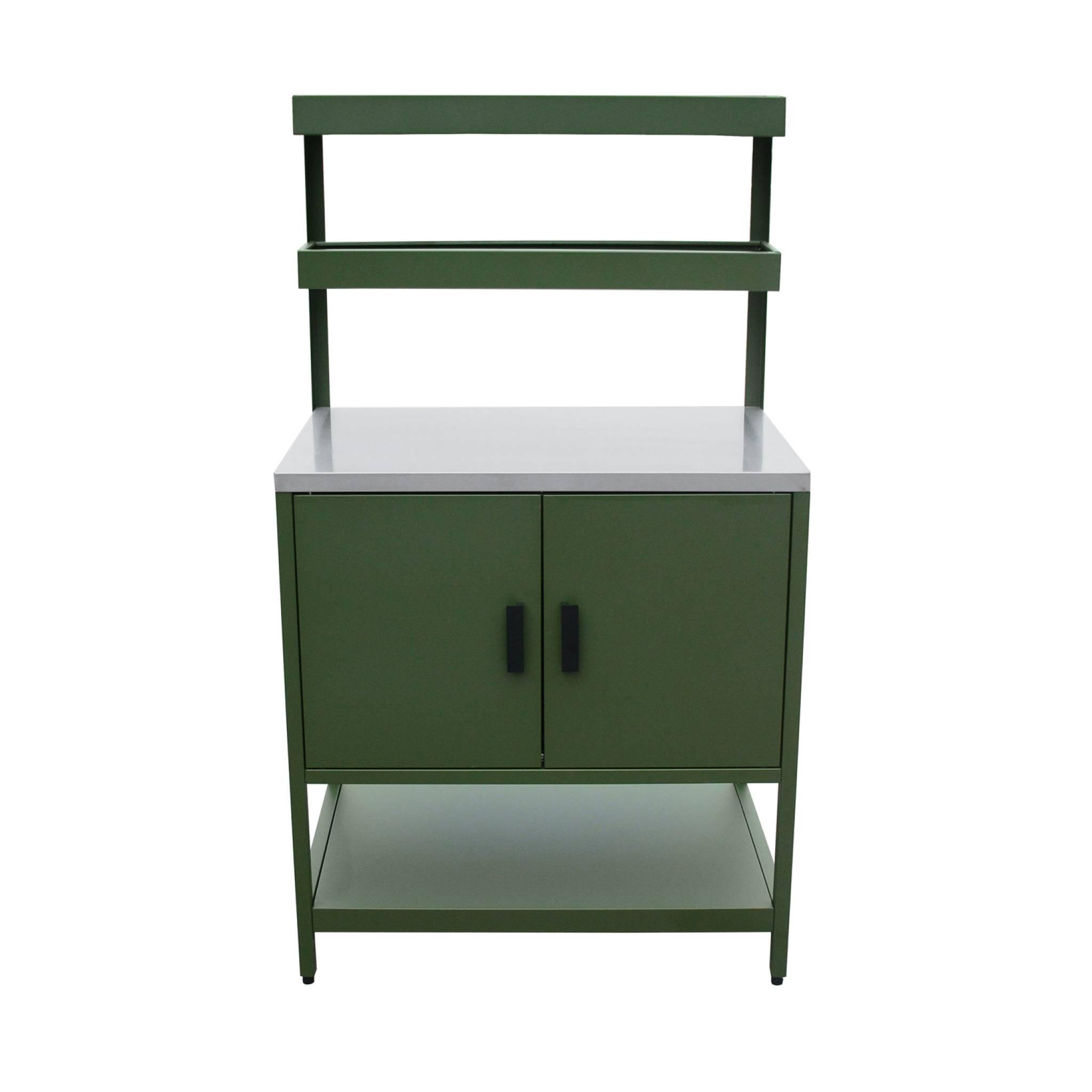Cozinha de exterior em aço com 2 prateleiras suspensas e 2 portas, 80cm, Verde 5/5