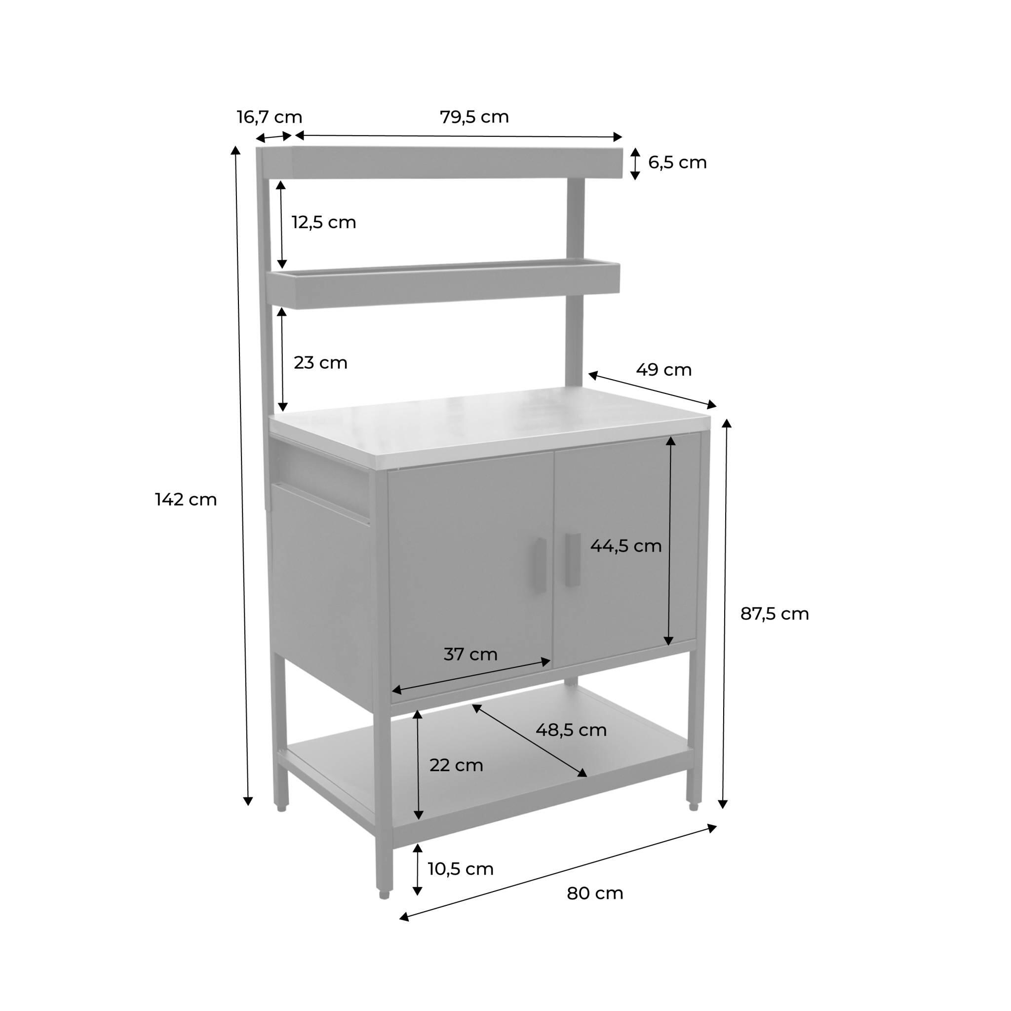 Cozinha de exterior em aço com 2 prateleiras suspensas e 2 portas, 80cm, Preto 4/5