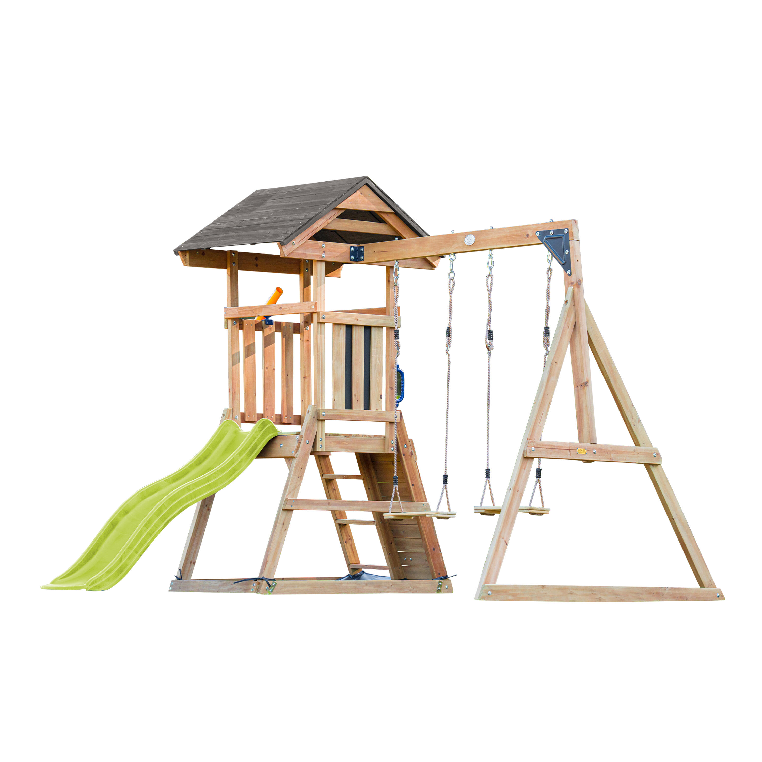 Aire de jeux avec balançoire double marron, Mia - toboggan vert citron 2/7