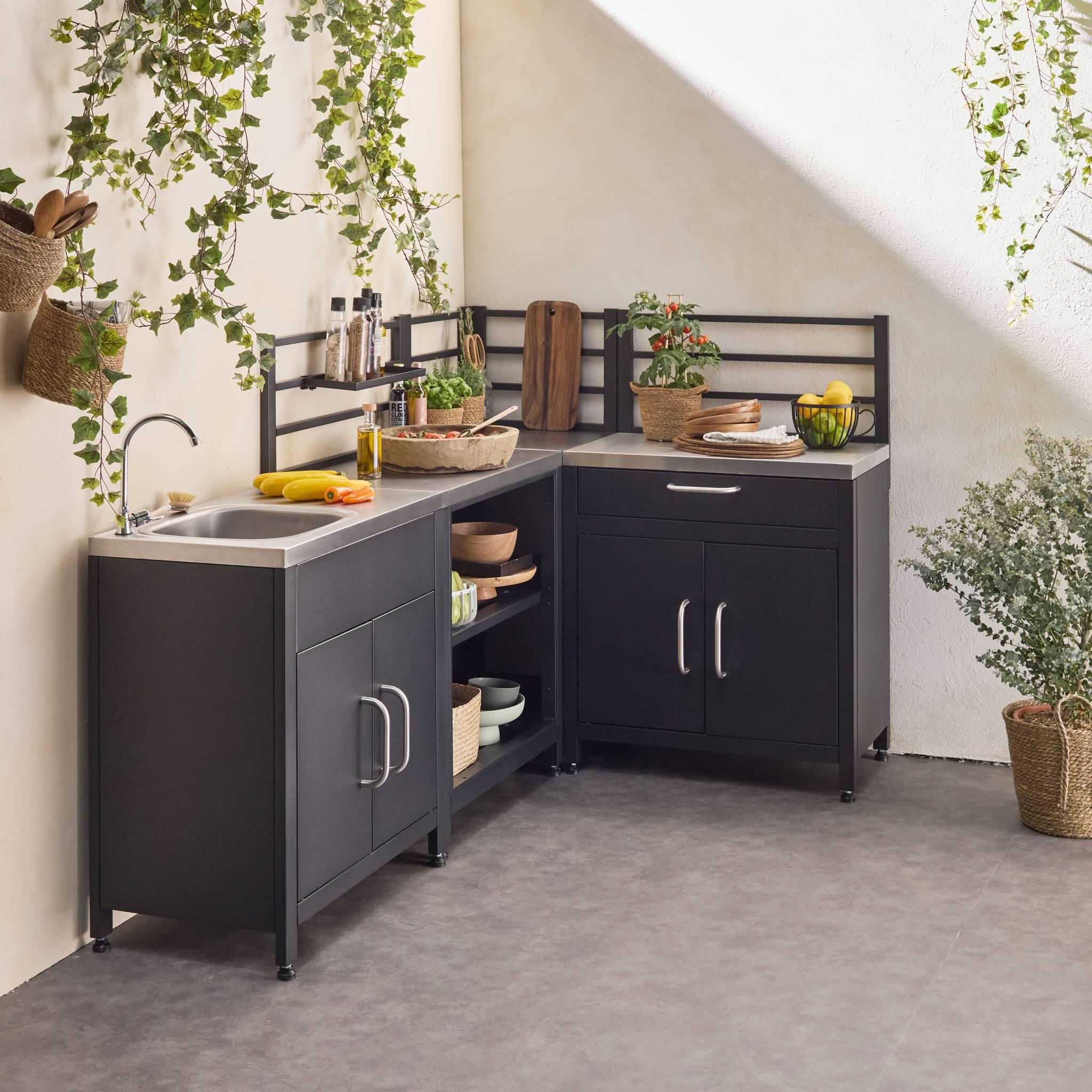Cozinha ao ar livre 4 módulos aço inoxidável, Preto 3/5