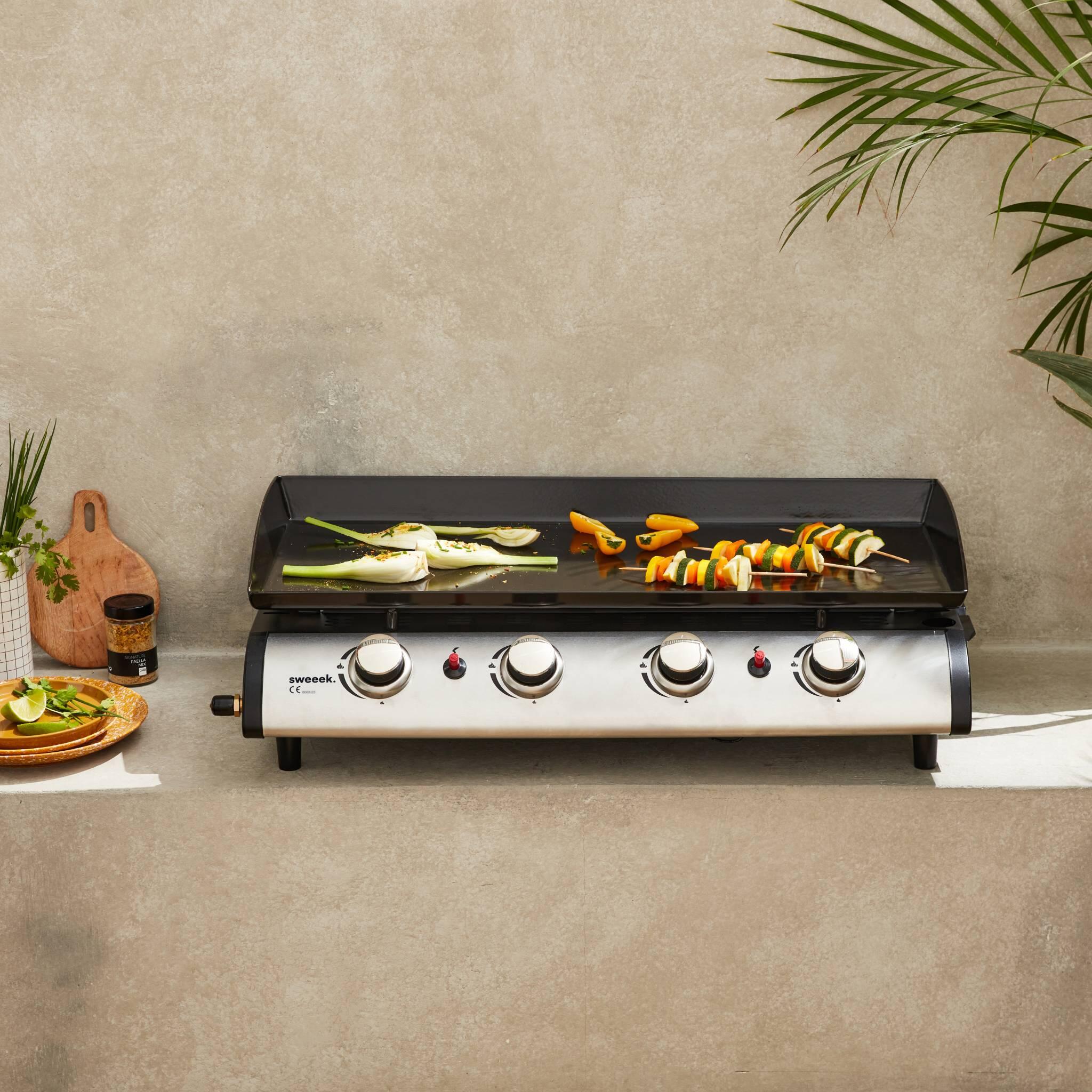 Plancha de gas con 4 quemadores de acero inoxidable,10kW, Negro 2/5