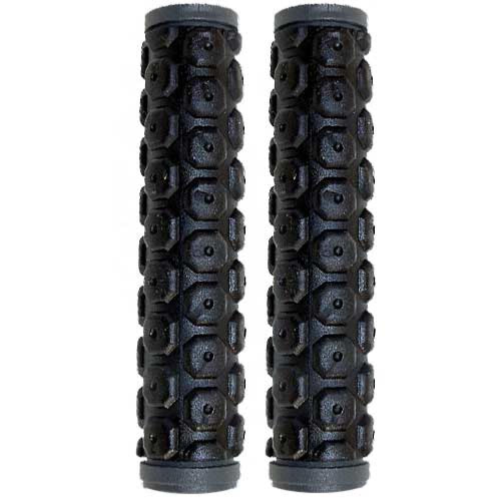 Messingschlager Griffe D2 KNOBS, Velo, Paar, 130/130mm, Noppen, schwarz/grau 3/3