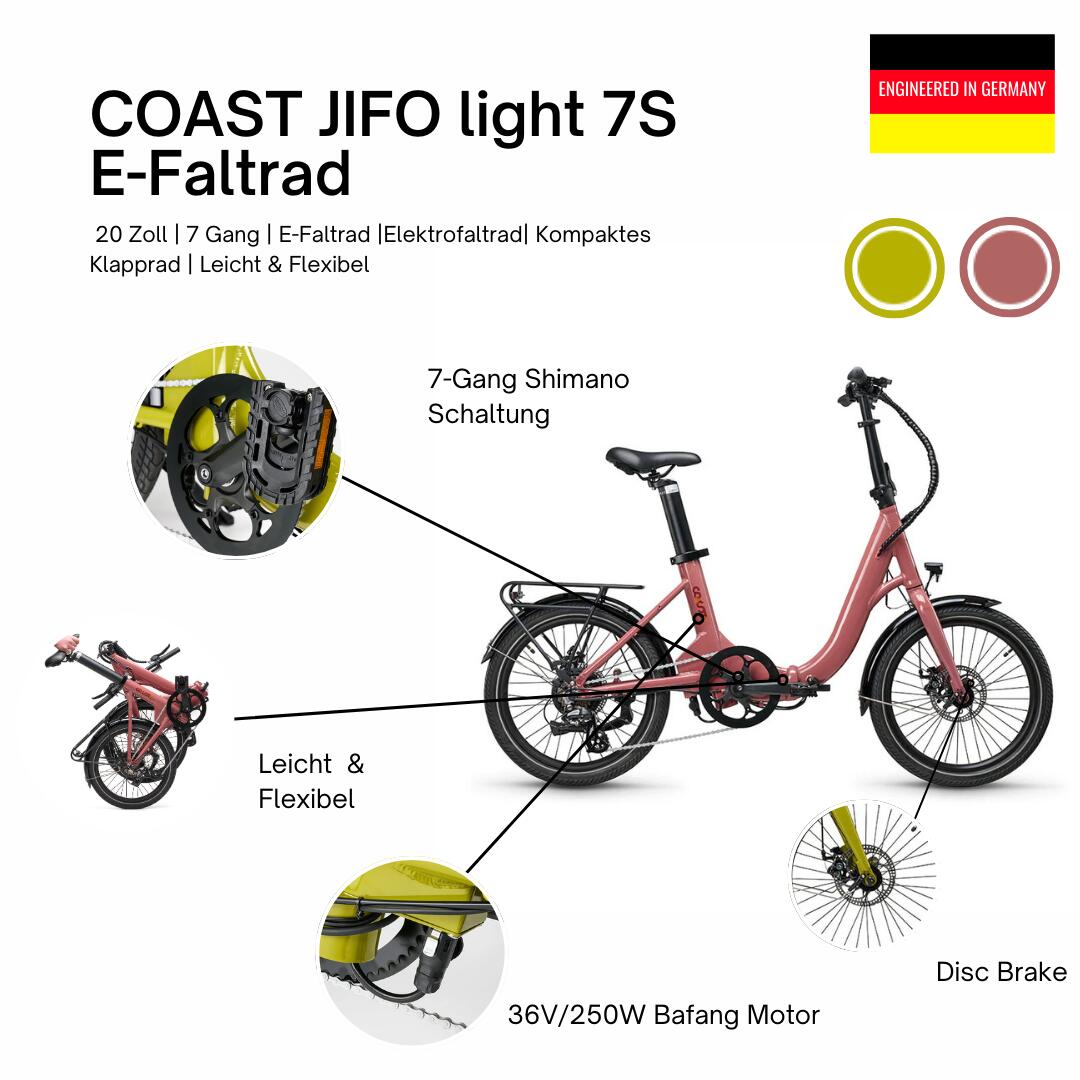 Bicicleta eléctrica dobrável de 20 polegadas e 7 velocidades COAST JIFO light 3/7