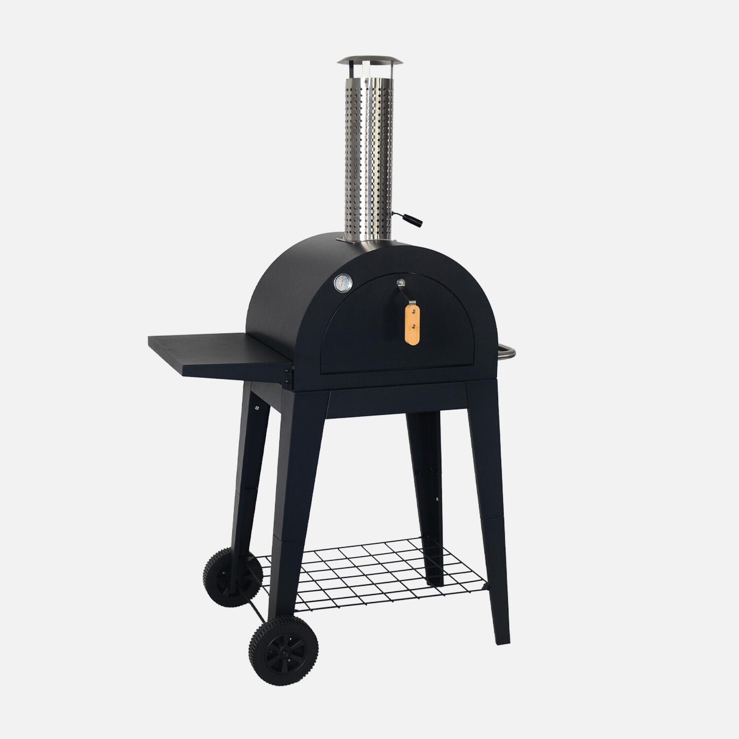 Forno de pizza externo com mesa, preto