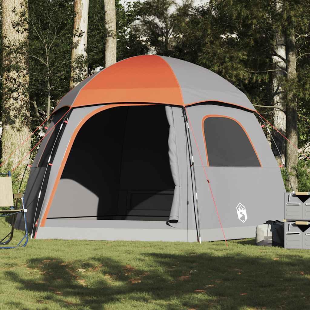 Tienda familiar VidaXL iglú 6 personas impermeable gris y naranja 4/7
