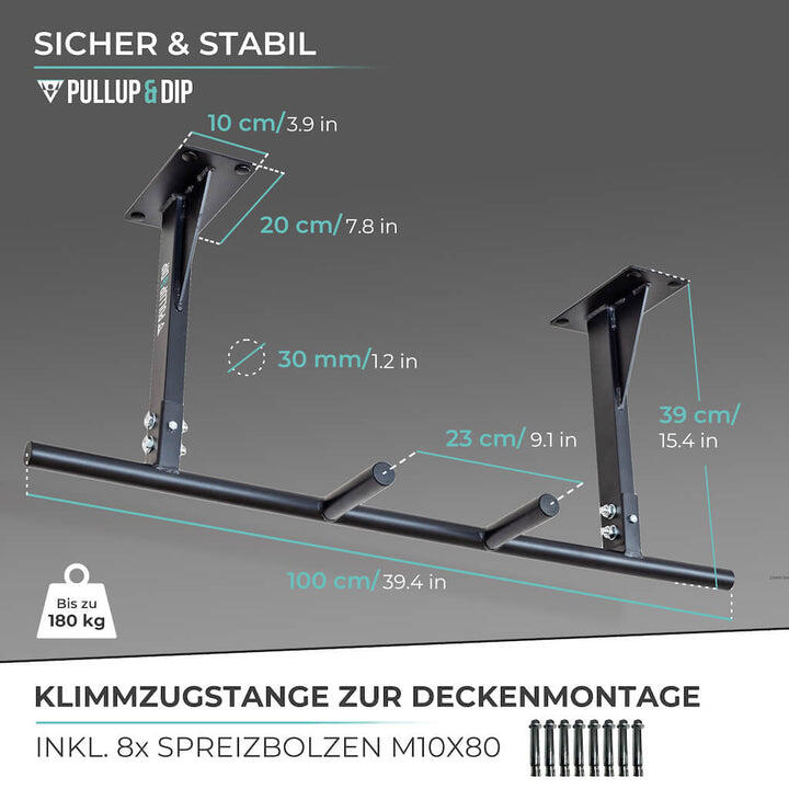 Klimmzugstange Decke inkl. Klimmzugband und Schrauben 5/8