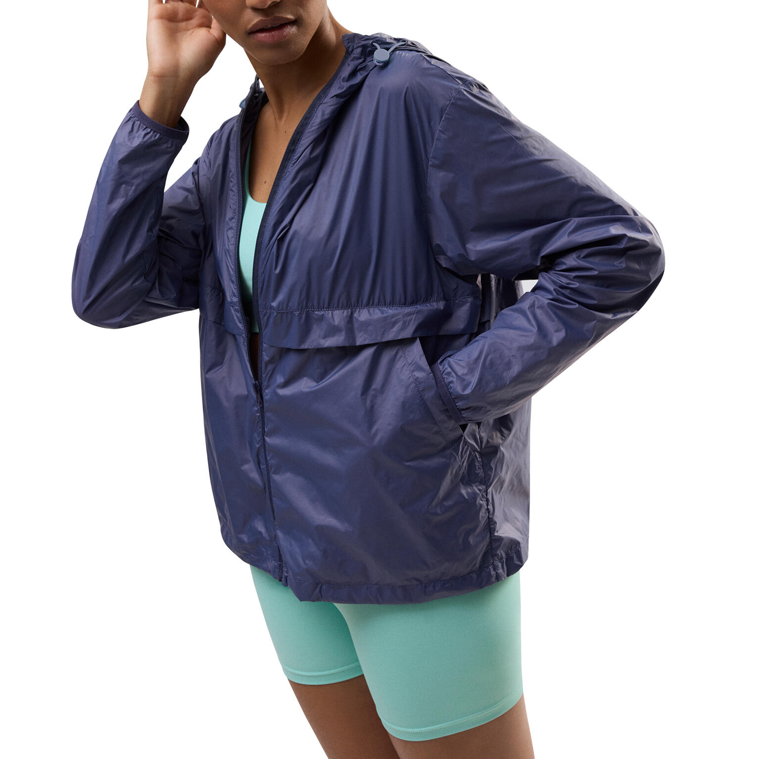 Veste de sport pliable à capuche réglable marine 3/6