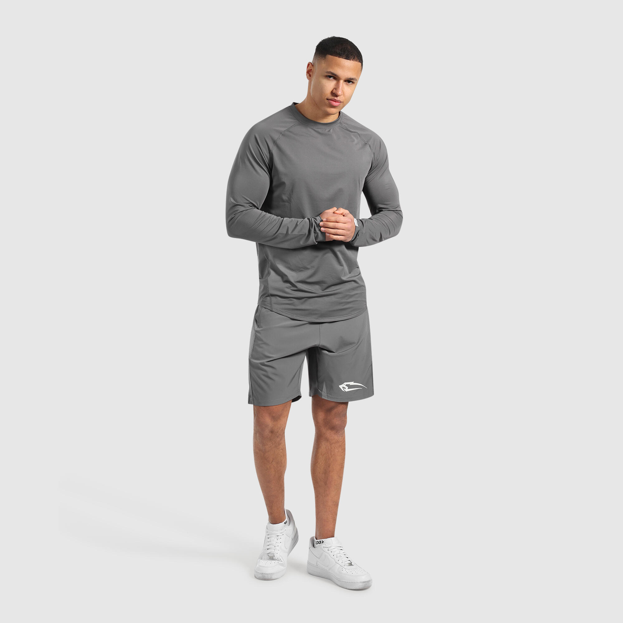 Herren Longsleeve Powerfit Anthrazit 3/6