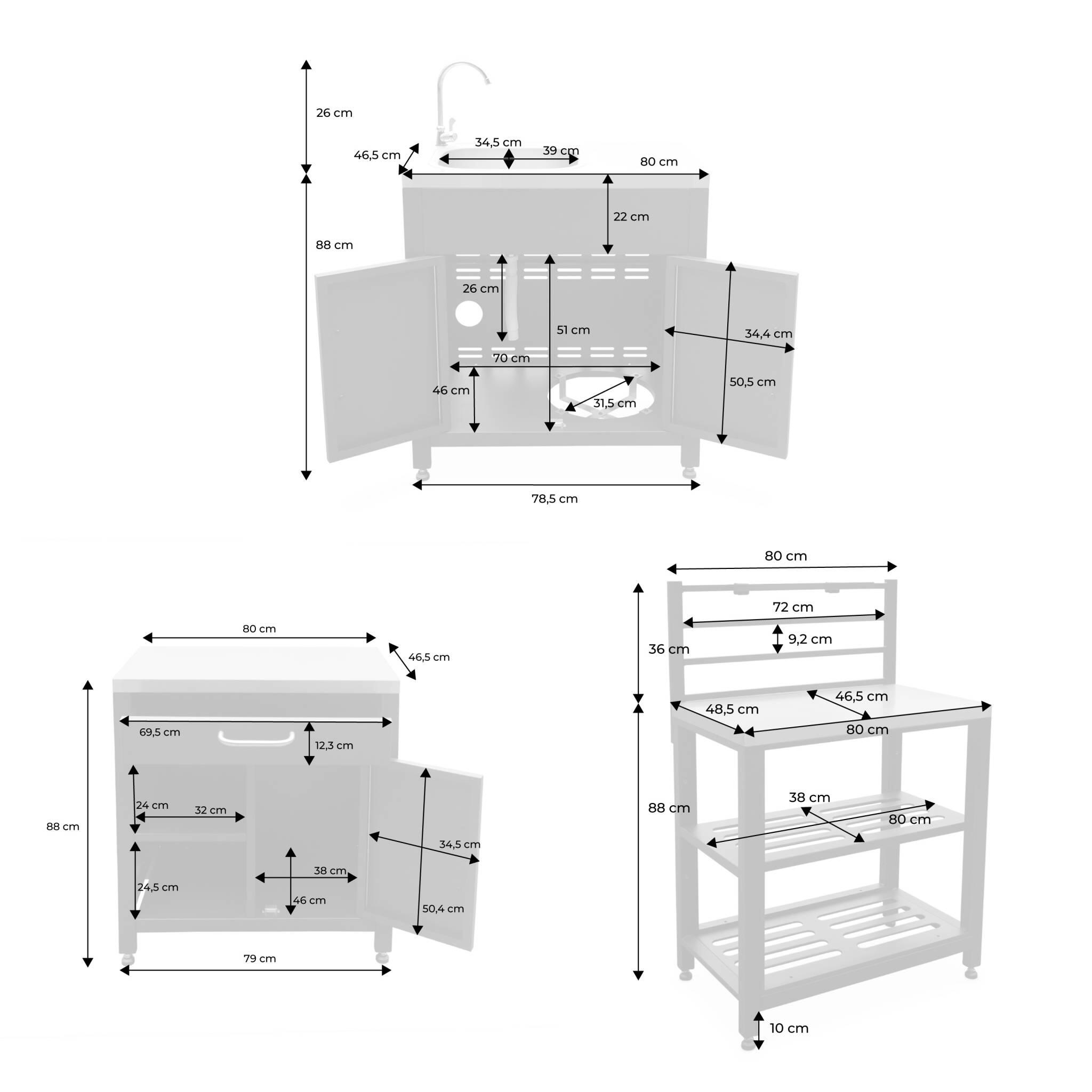 Cozinha externa 6 módulos aço inoxidável, Preto 4/5