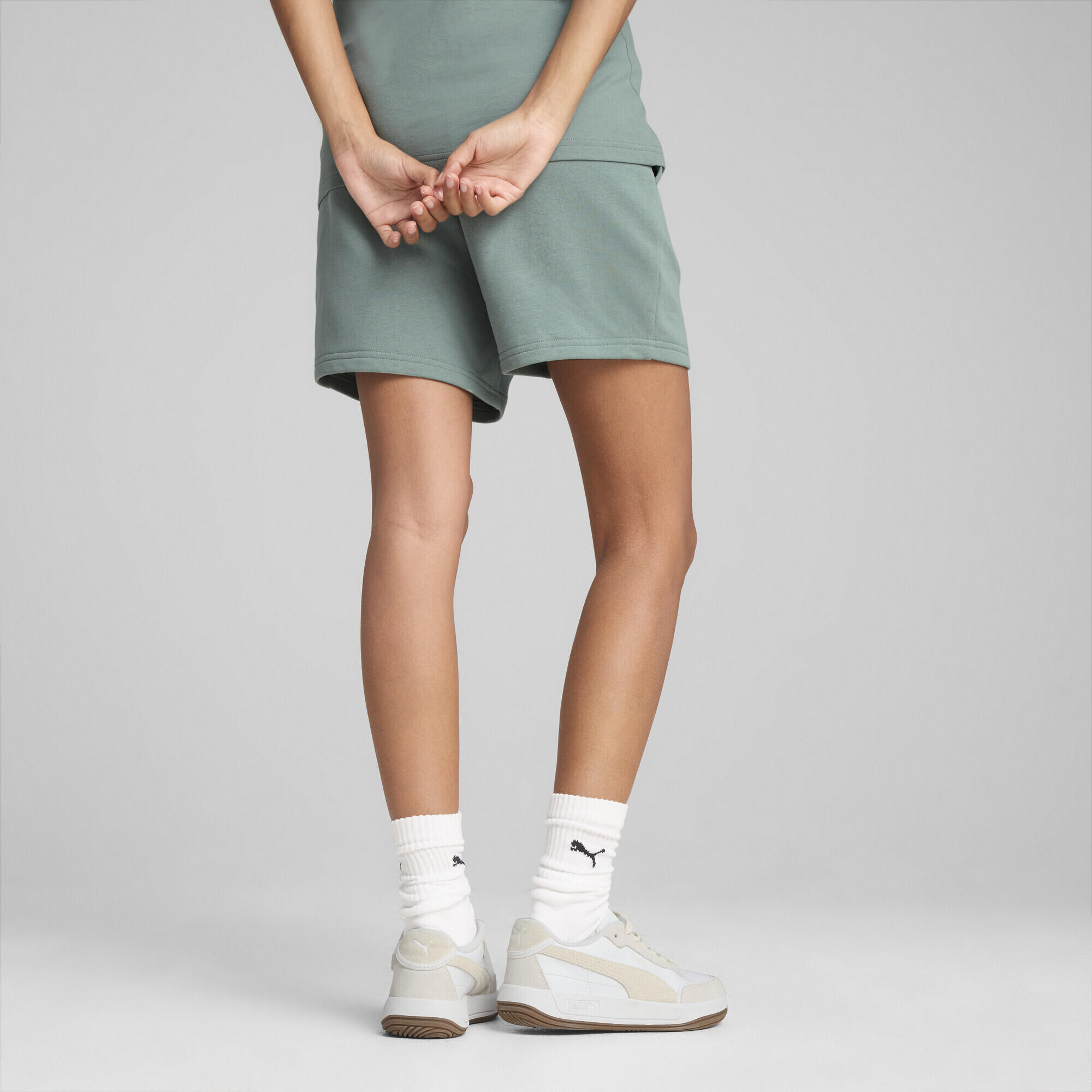 Short 5" taille haute ESS SCRIPT Femme PUMA Green Moon 3/7