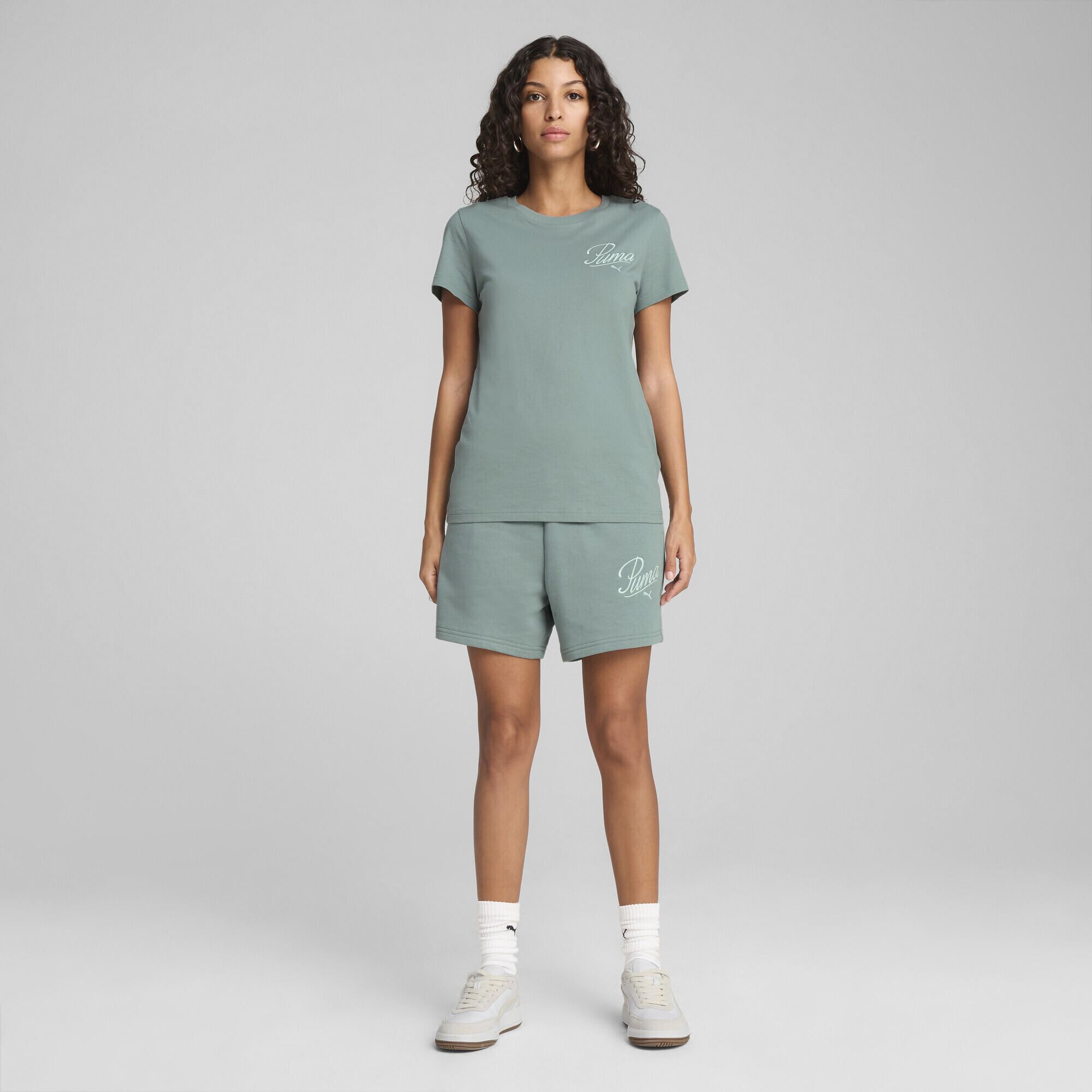 Short 5" taille haute ESS SCRIPT Femme PUMA Green Moon 5/7