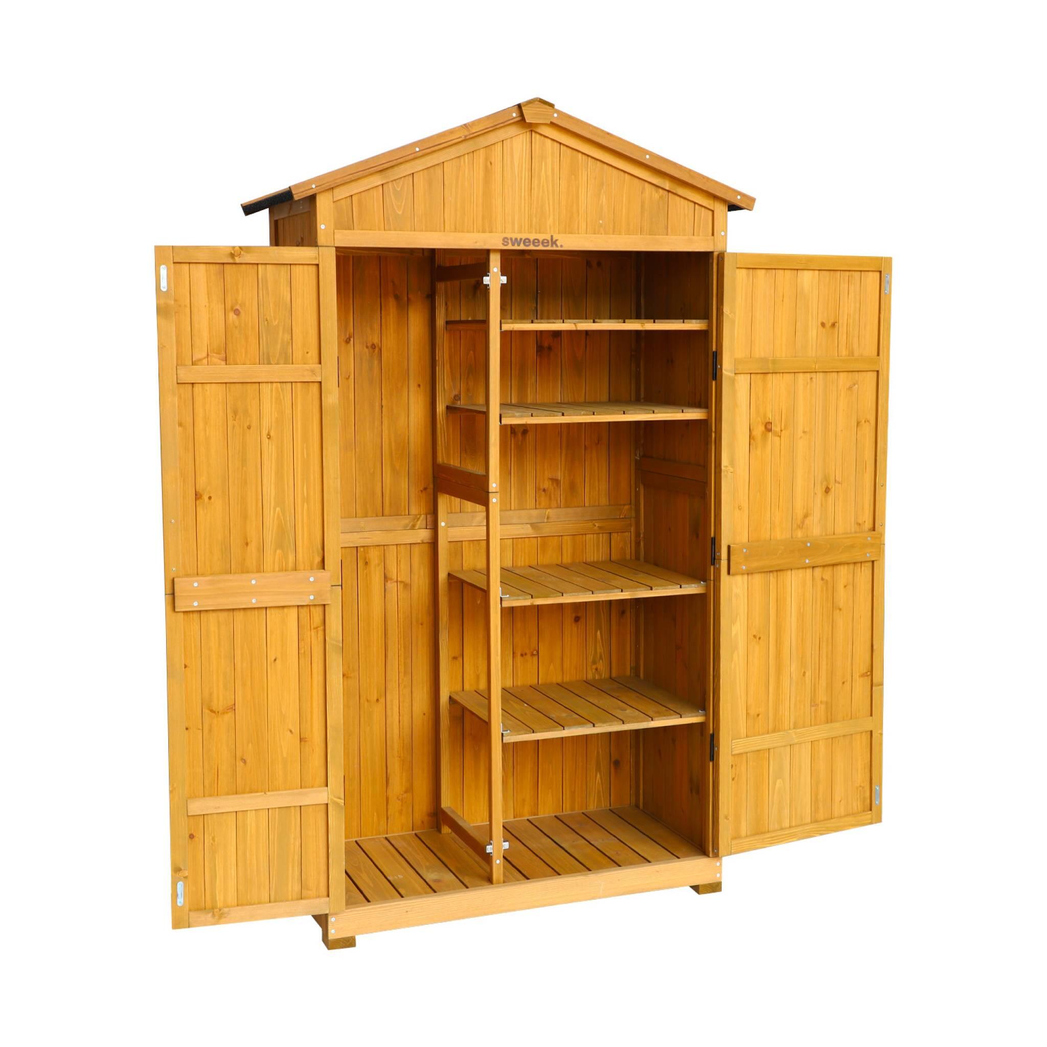 Casetta da giardino in legno d'abete e 6 vani portaoggetti, 105cm, Marrone 5/6