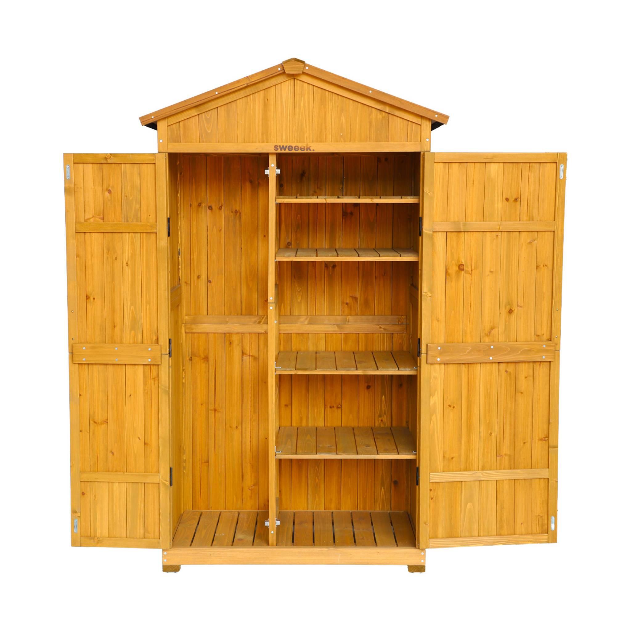 Casetta da giardino in legno d'abete e 6 vani portaoggetti, 105cm, Marrone 6/6