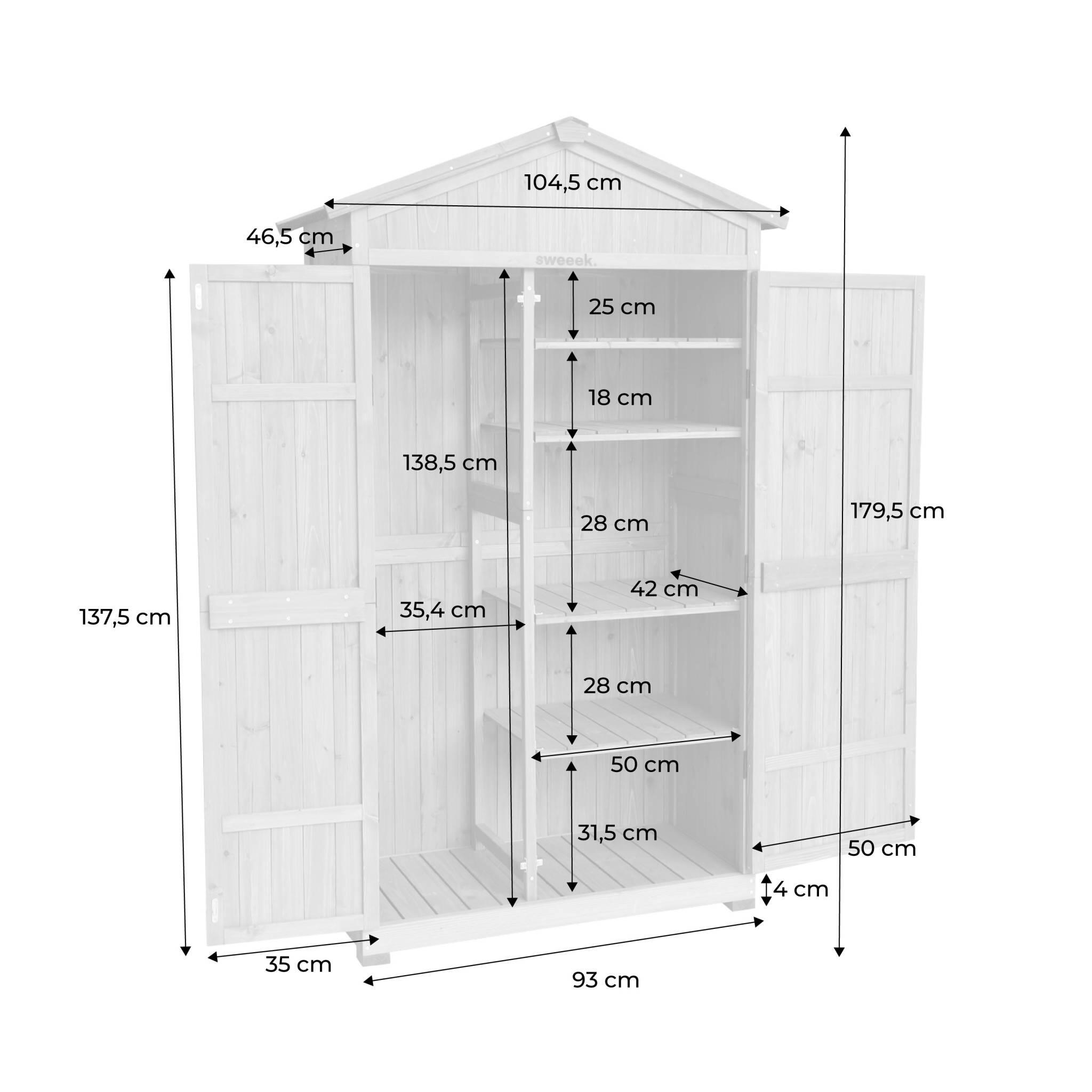Casetta da giardino in legno d'abete e 6 vani portaoggetti, 105cm, Marrone 4/6