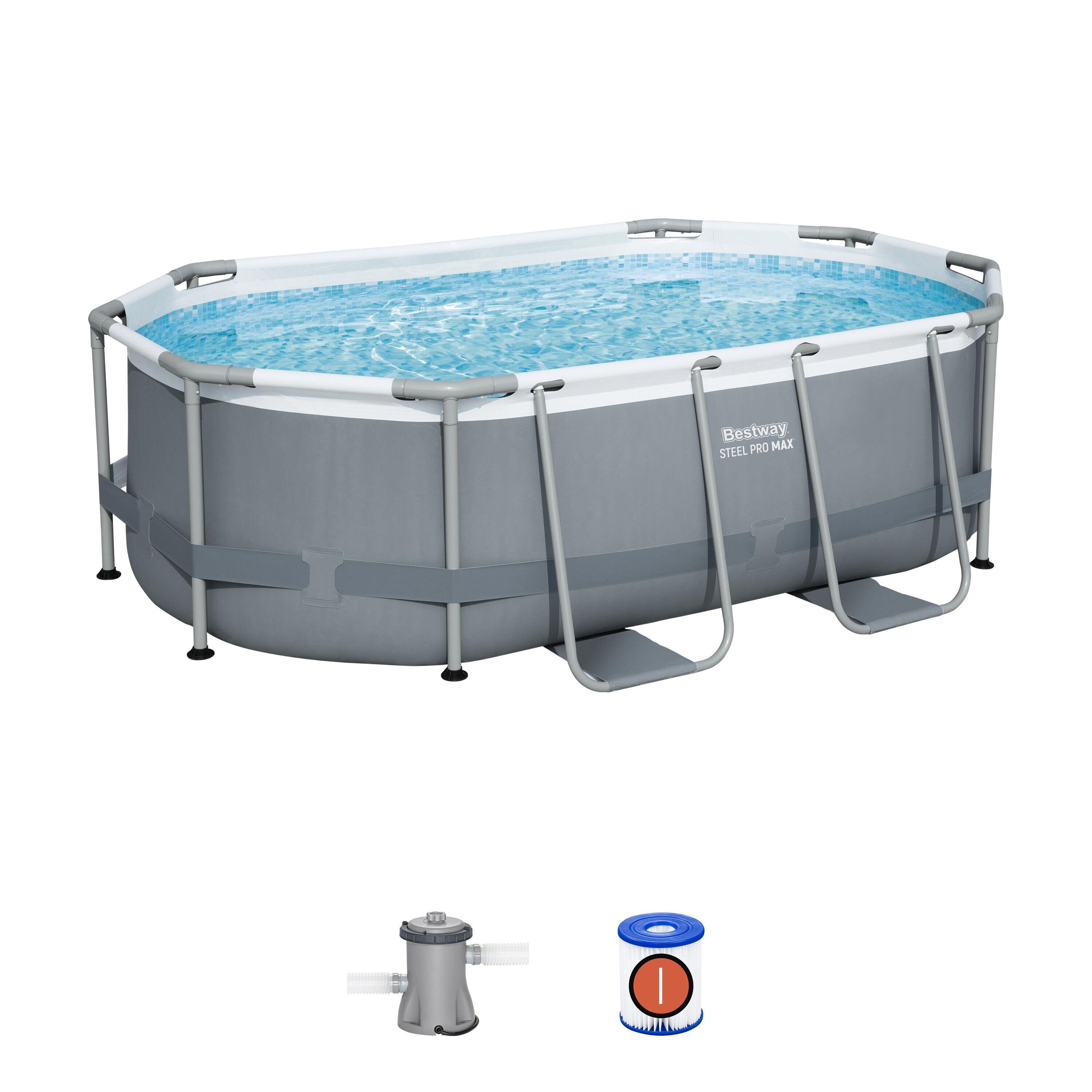 Bestway - Bestway Piscine Hors Sol Ovale 305 X 200 X 84 Cm Steel Pro Max - Piscine - Gris - Taille Unique - Decathlon