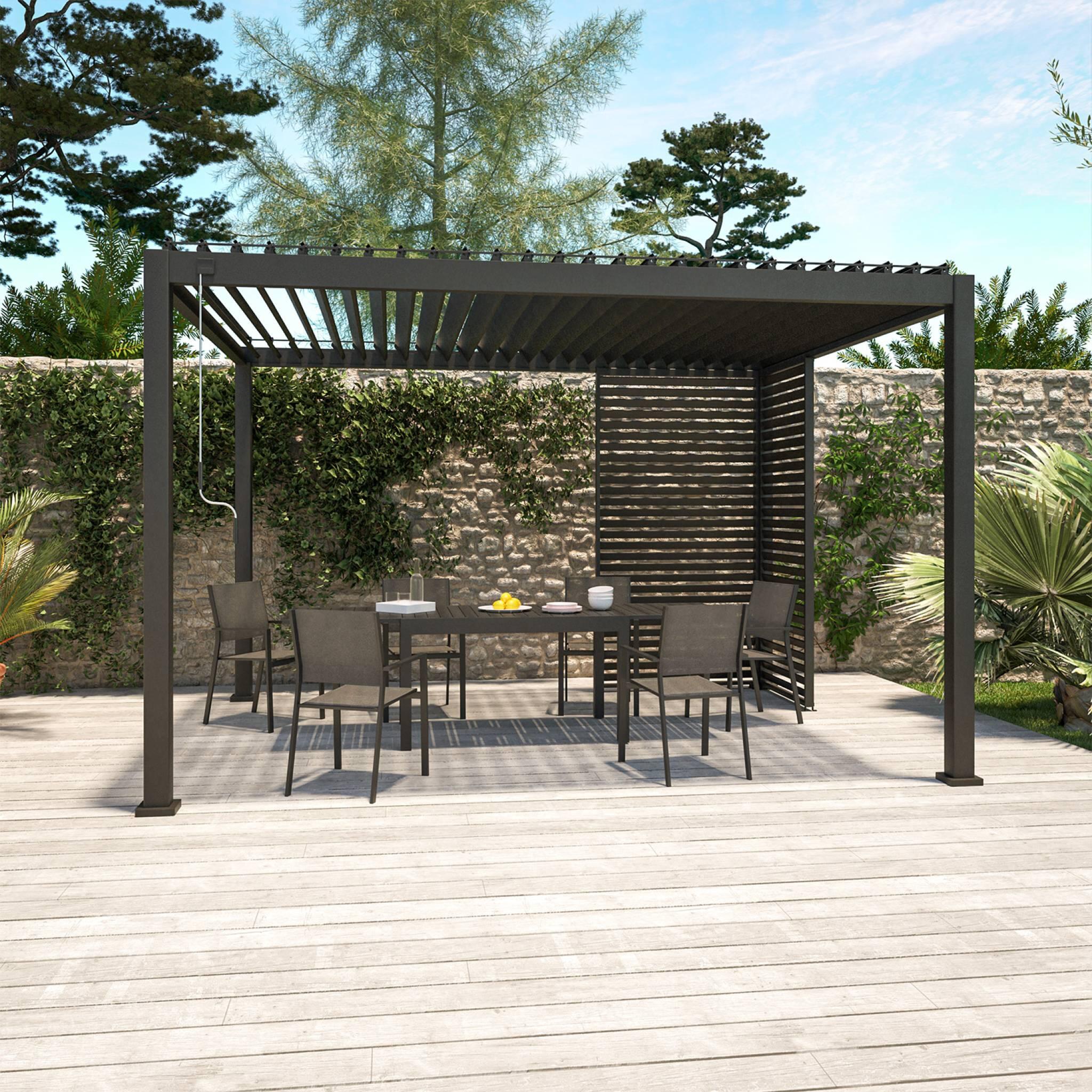 Pérgola bioclimática de aluminio 3x4m + 3 persianas de 130cm, Antracita 3/6