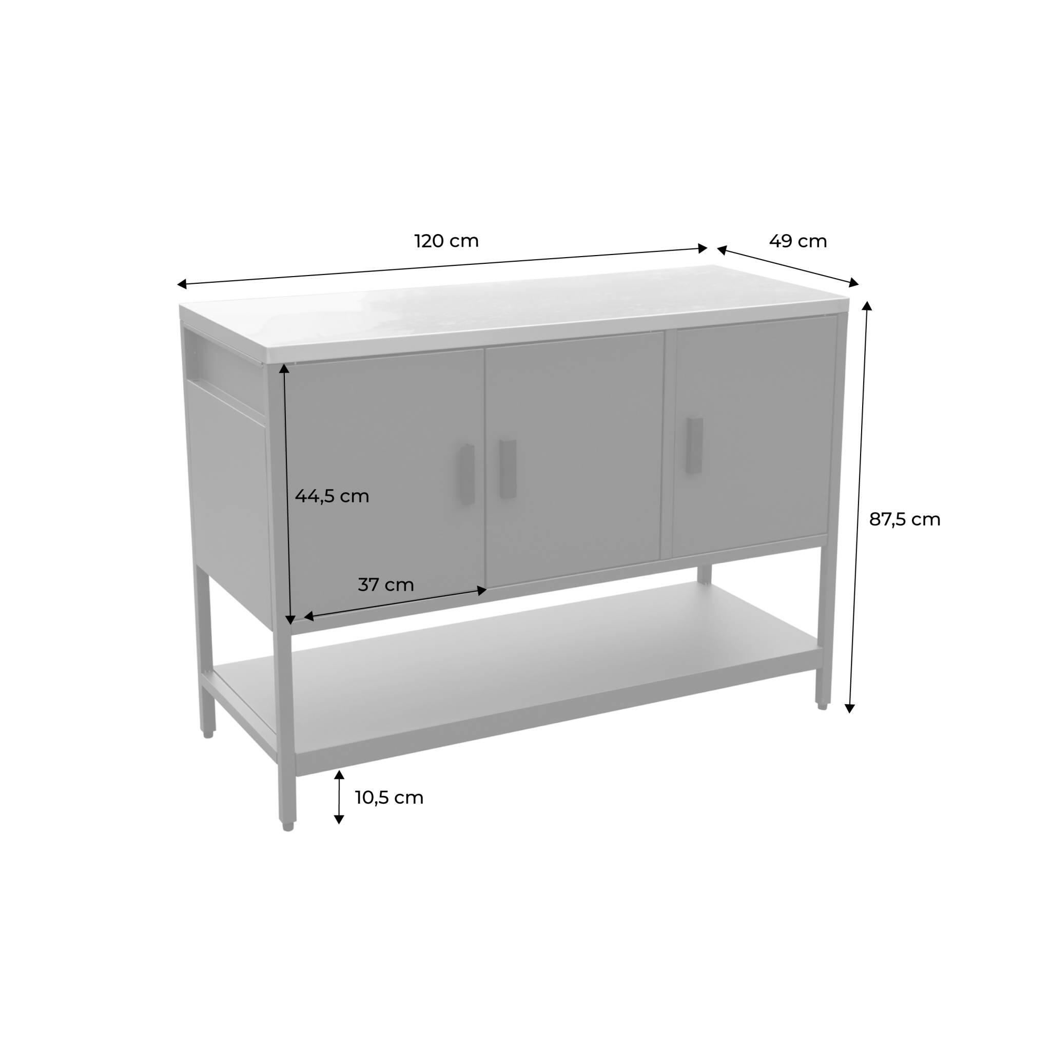 Cozinha externa em aço 3 portas e 1 prateleira, 120cm, Preto 4/5