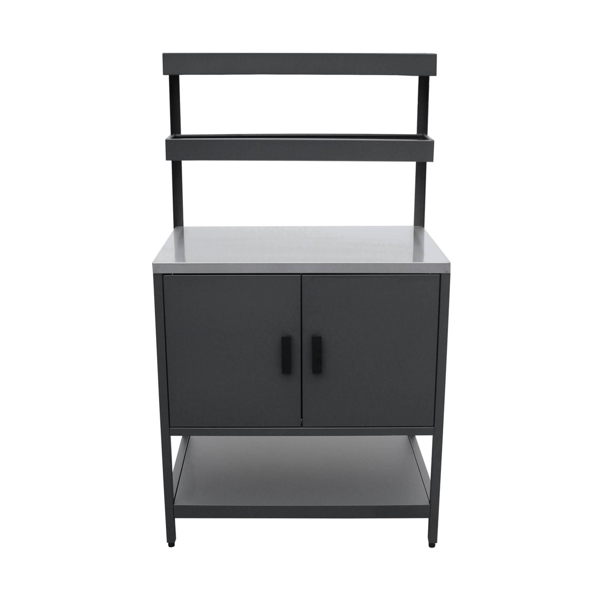 Cozinha de exterior em aço com 2 prateleiras suspensas e 2 portas, 80cm, Preto 5/5