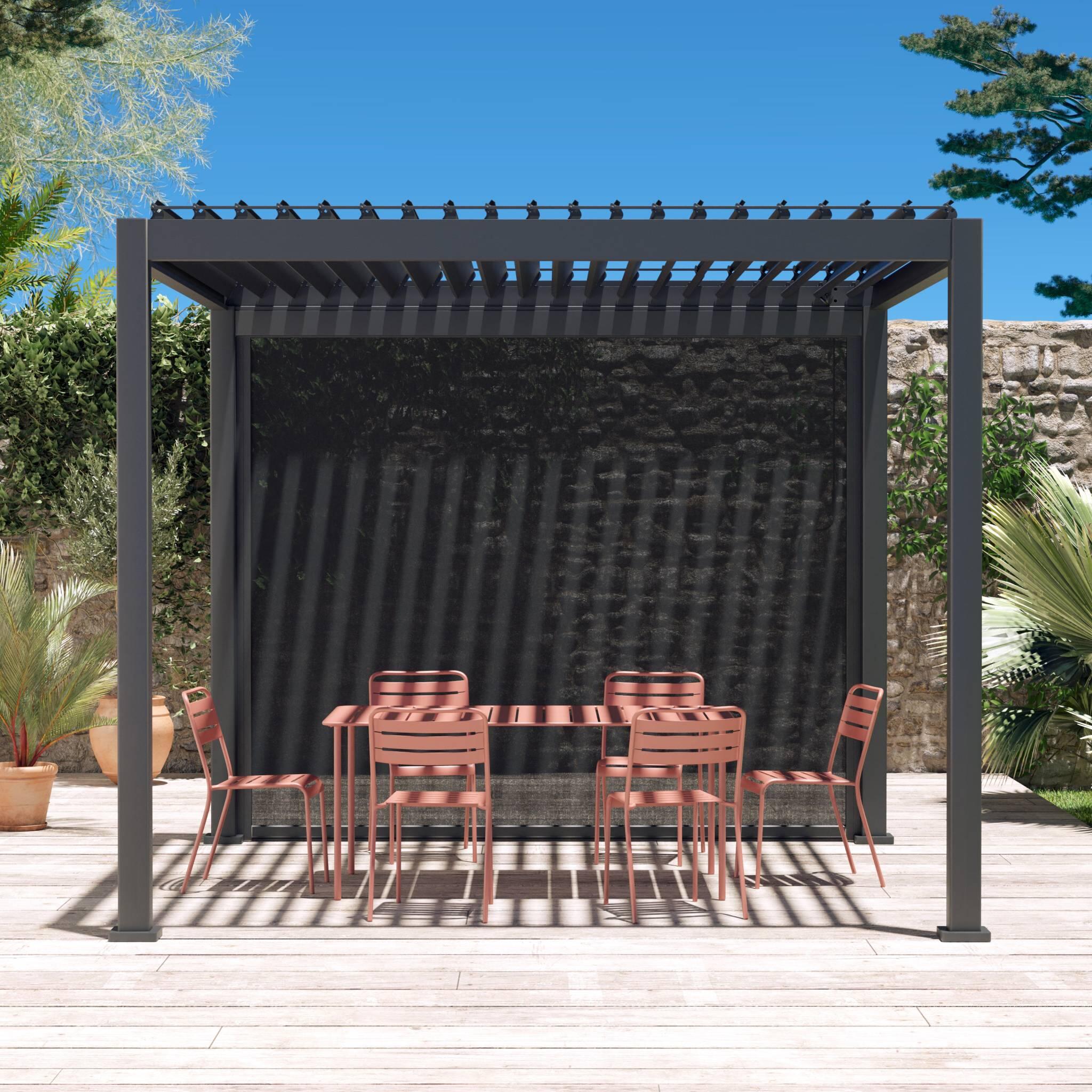 Pergola bioclimatica 3x3m in alluminio V2 + tenda 3x3m, Antracite 2/6