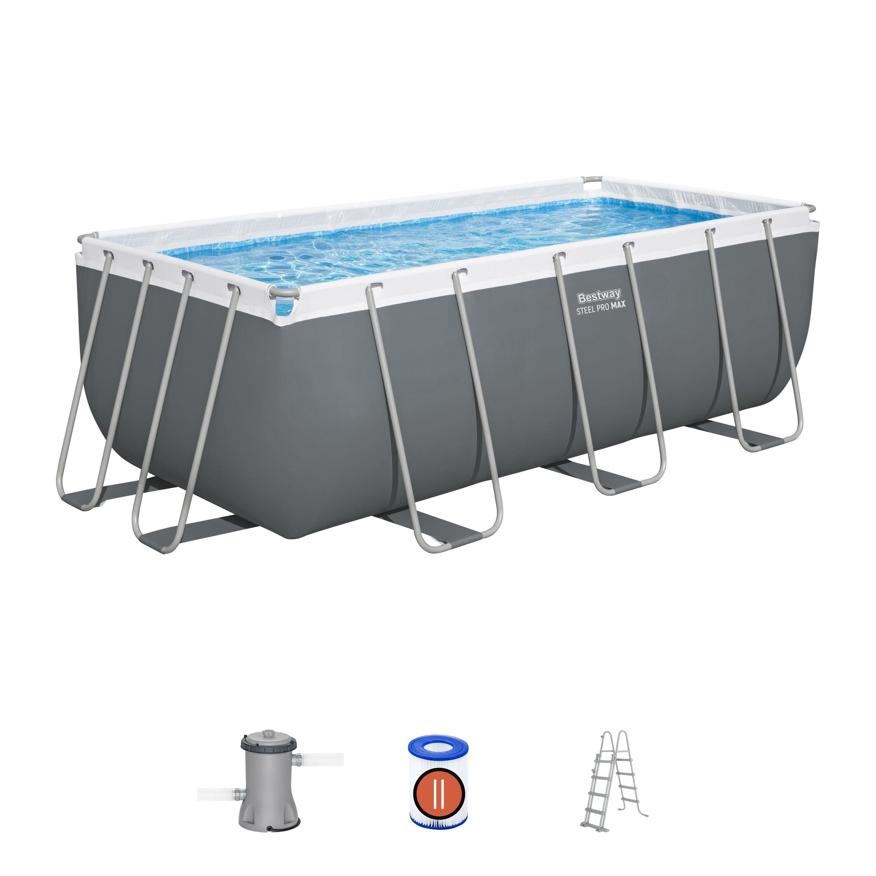 BESTWAY Piscina Tubular Rectangular Bestway Power Steel 412x201x122 cm Depuradora de Car
