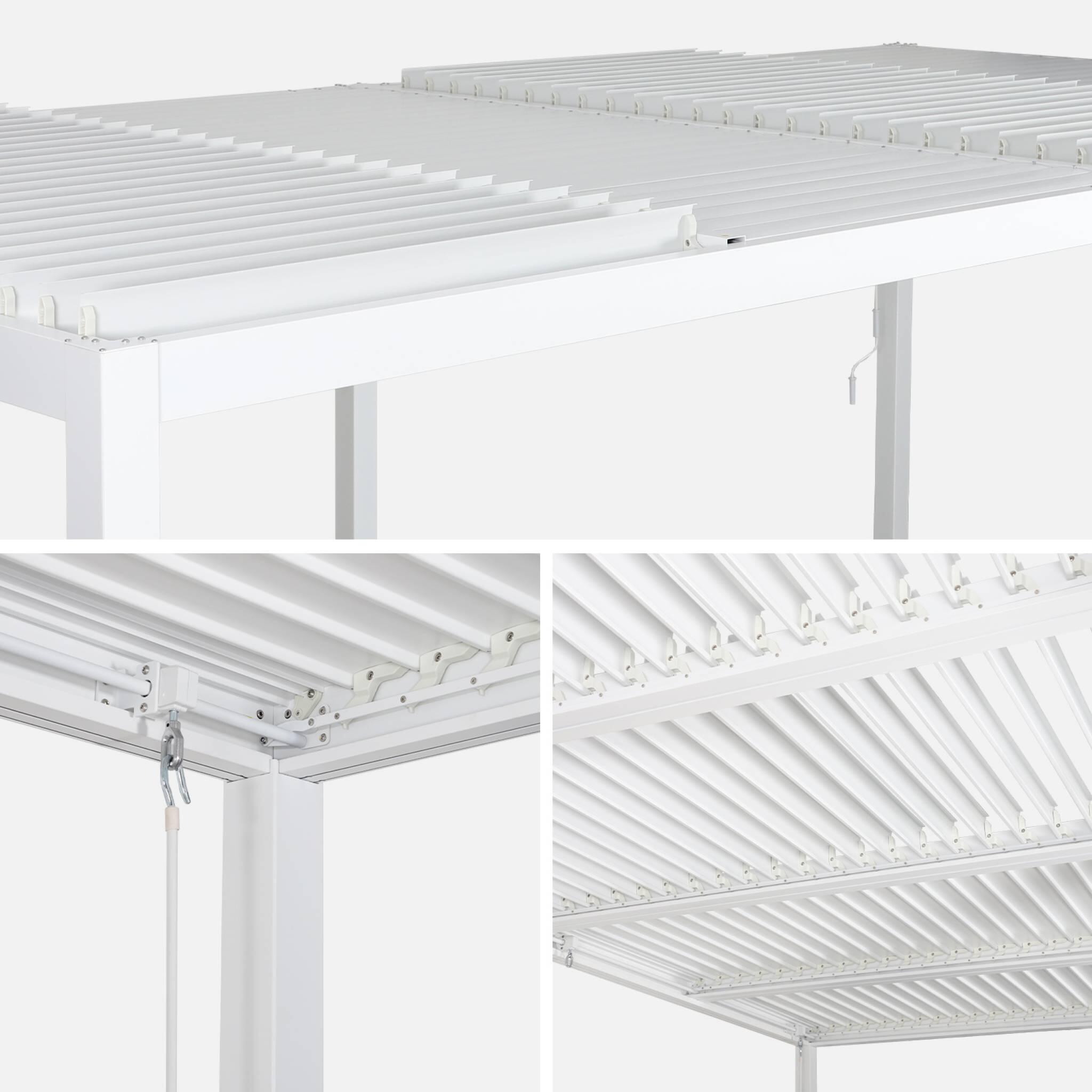 Pérgola bioclimática 3x6m de aluminio y acero con lamas orientables, Blanco 5/6