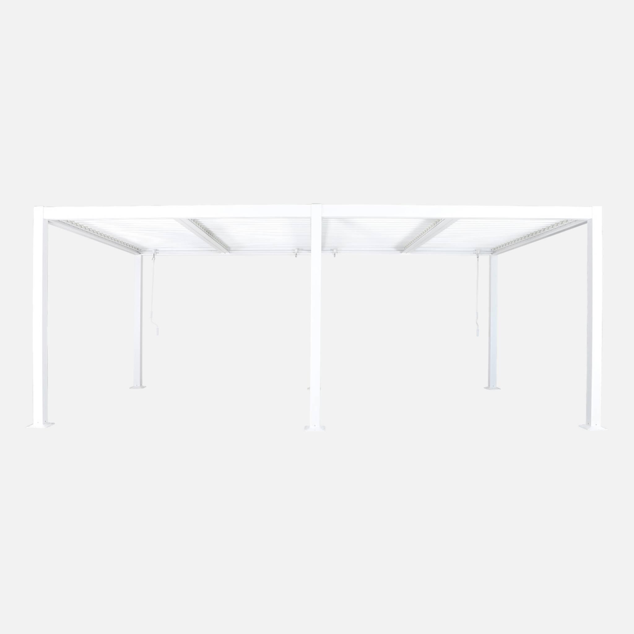 Pérgola bioclimática 3x6m de aluminio y acero con lamas orientables, Blanco 3/6