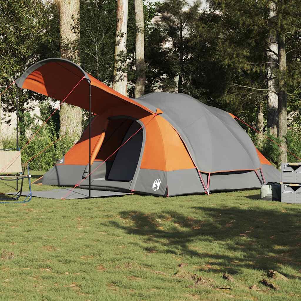 Tienda túnel VidaXL para 8 personas, impermeable, gris y naranja 4/7