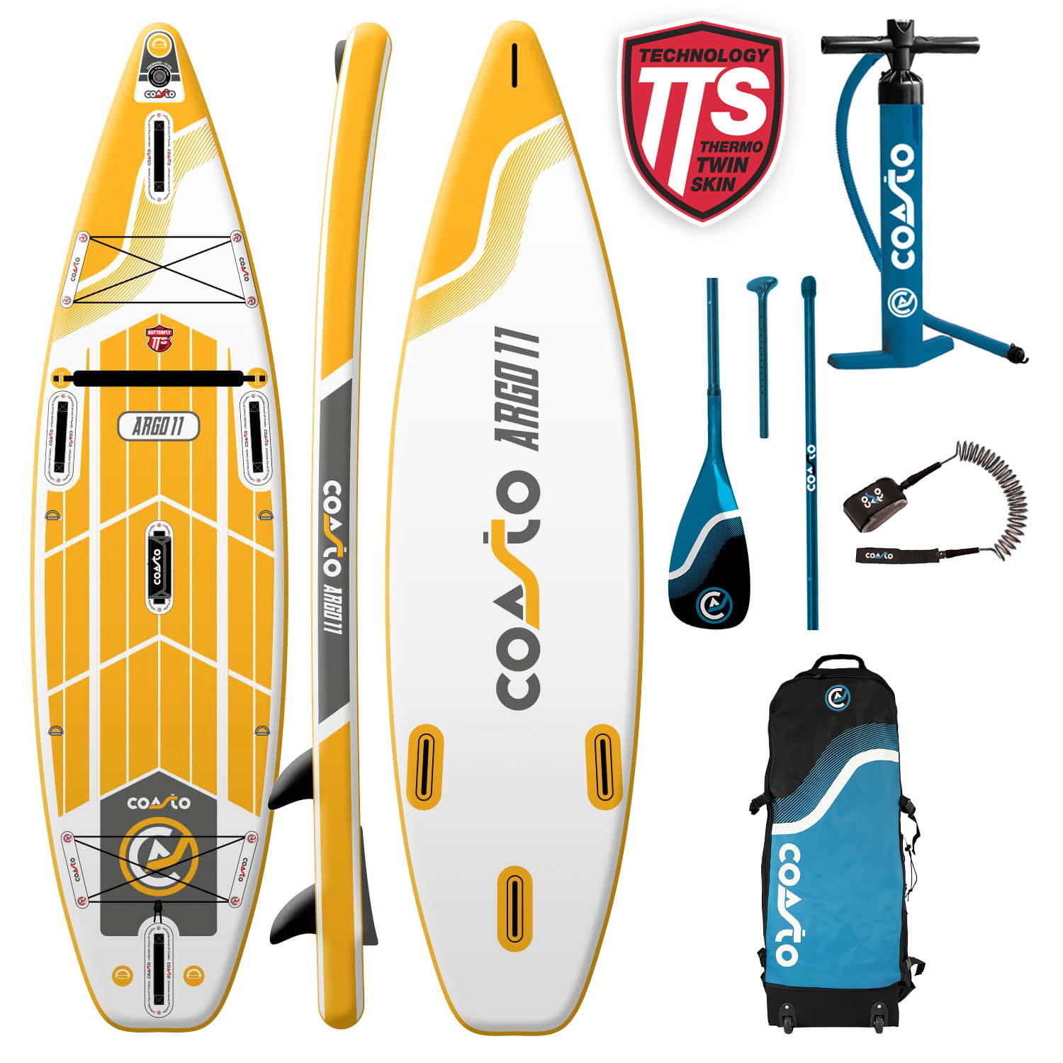 COASTO COASTO ARGO Double Chamber 11'0" SUP opblaasbaar board Touring wit en geel
