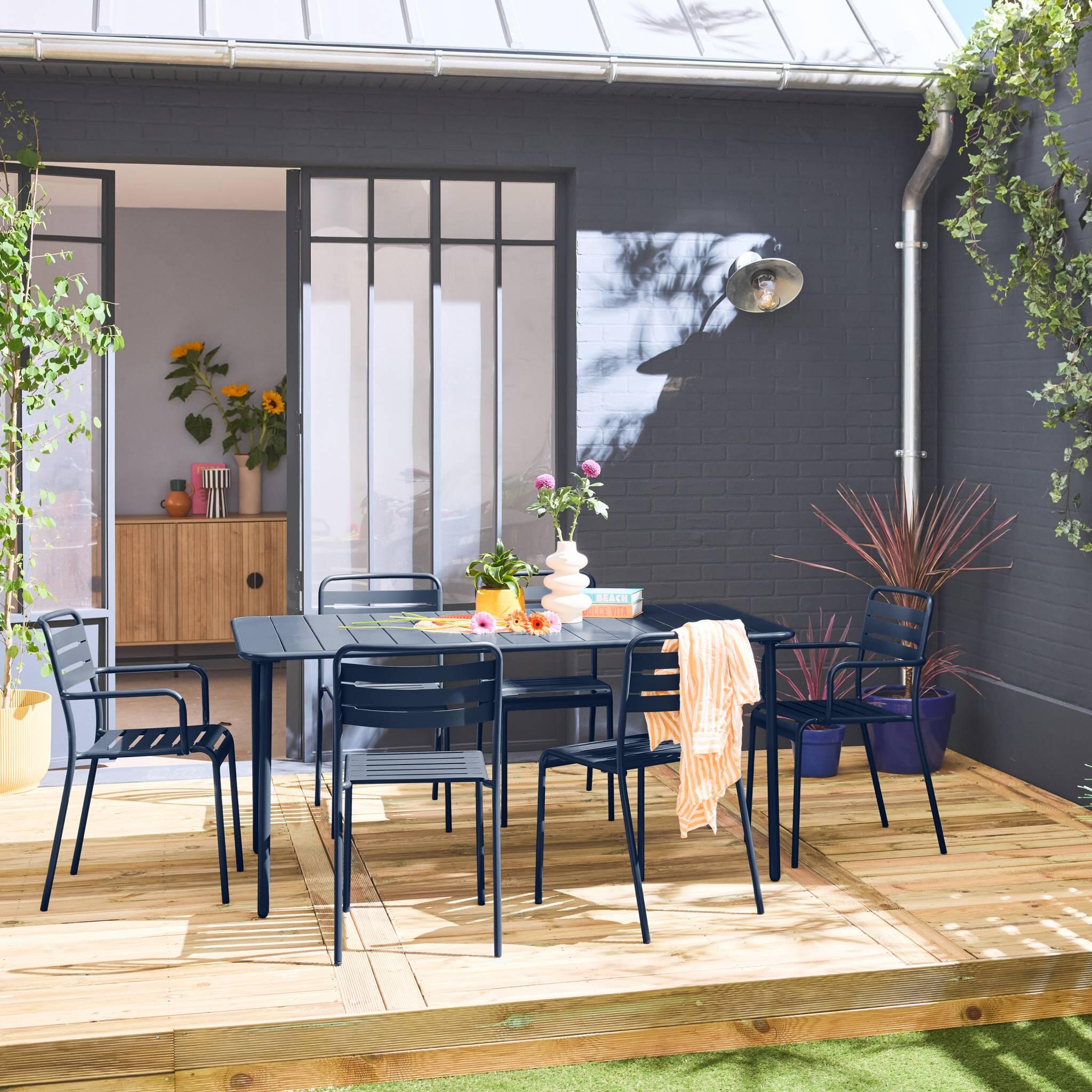Mesa de jardim de metal 2 poltronas 4 cadeiras sillónes, Bleu marine 2/6