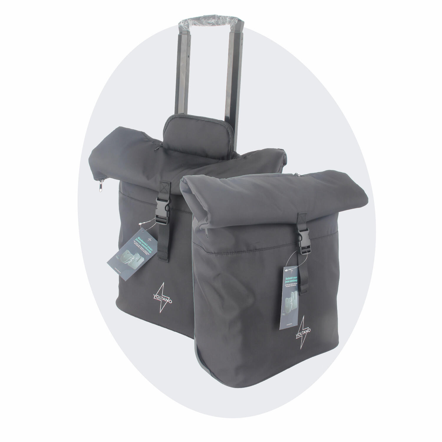 VOLTANO Voltano Fietstrolley Tas 2.0 - Fietstas en Trolley in 1 - Zwart - Laptopvak