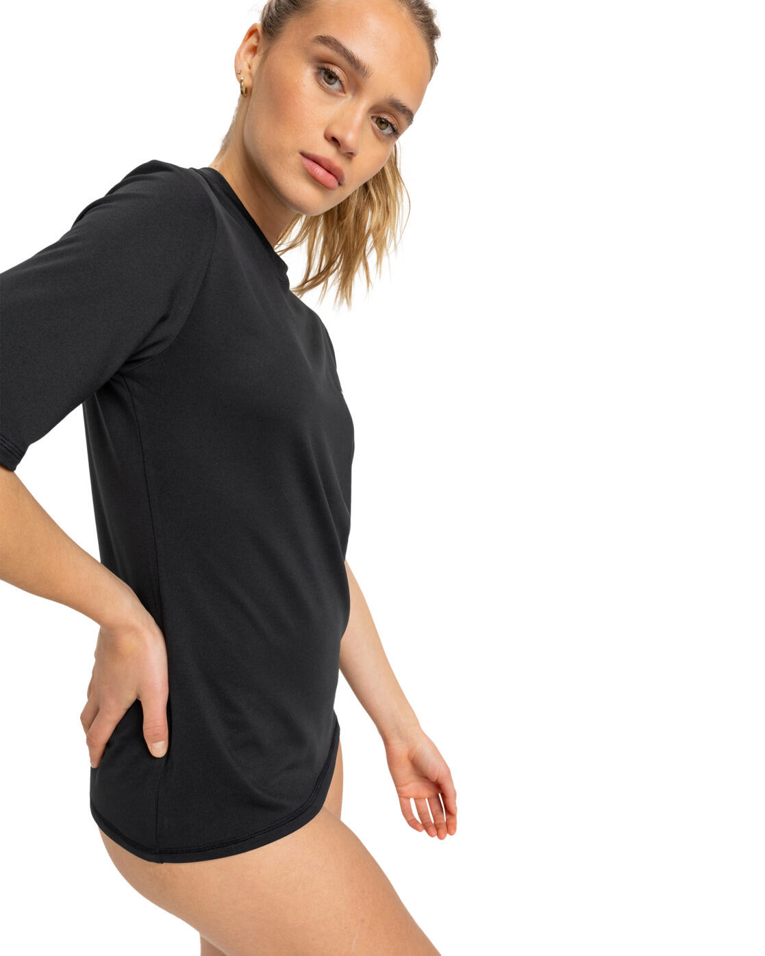 Kurzarm-Rashguard HAPPY WAVES Schwarz Dames 3/4