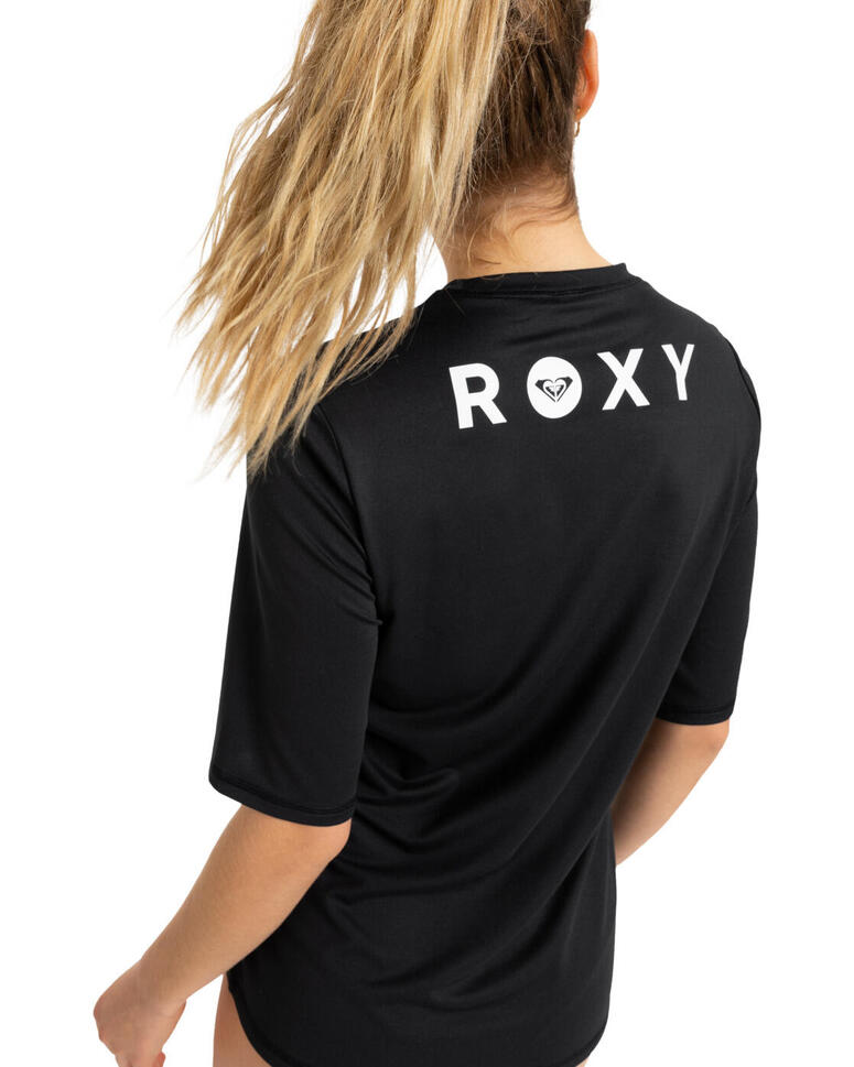 Koszulka rash vest z krótkim rękawem dla Kobiety HAPPY WAVES Czarny