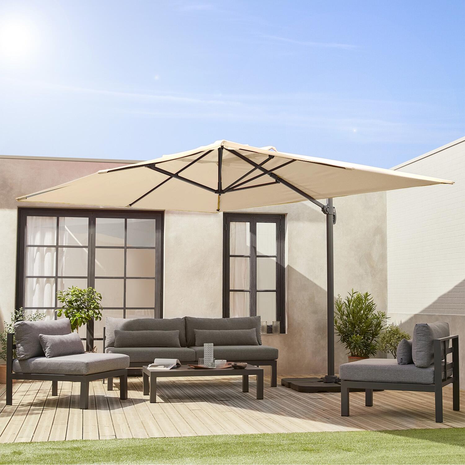 SWEEEK Ombrellone 3x4m rettangolare decentrato in alluminio , Beige