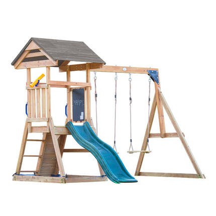 Aire de jeux avec balançoire double marron, Mia - toboggan vert citron